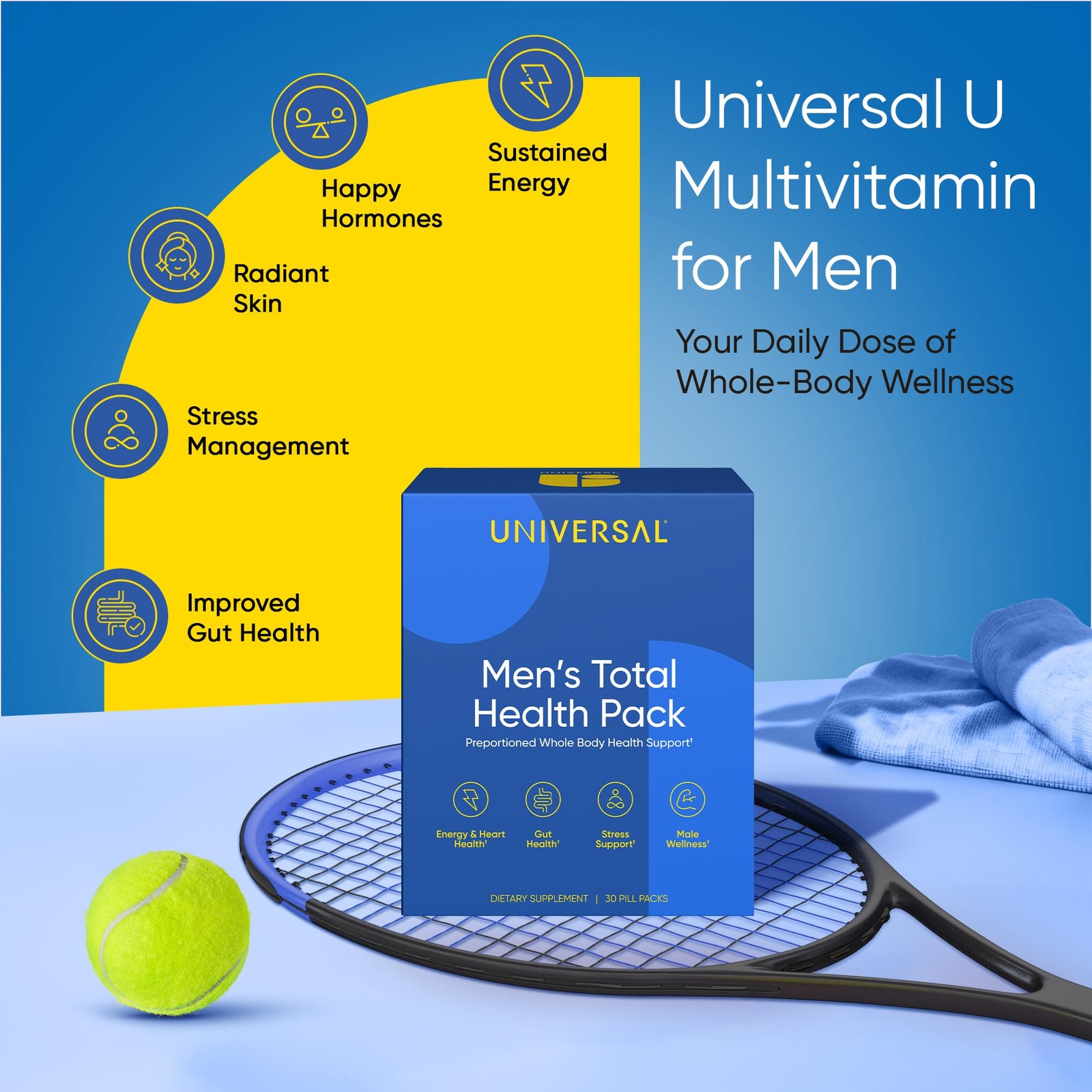 Universal U Men’s Total Health Multivitamin Pack 30 Count Convenient Supplement