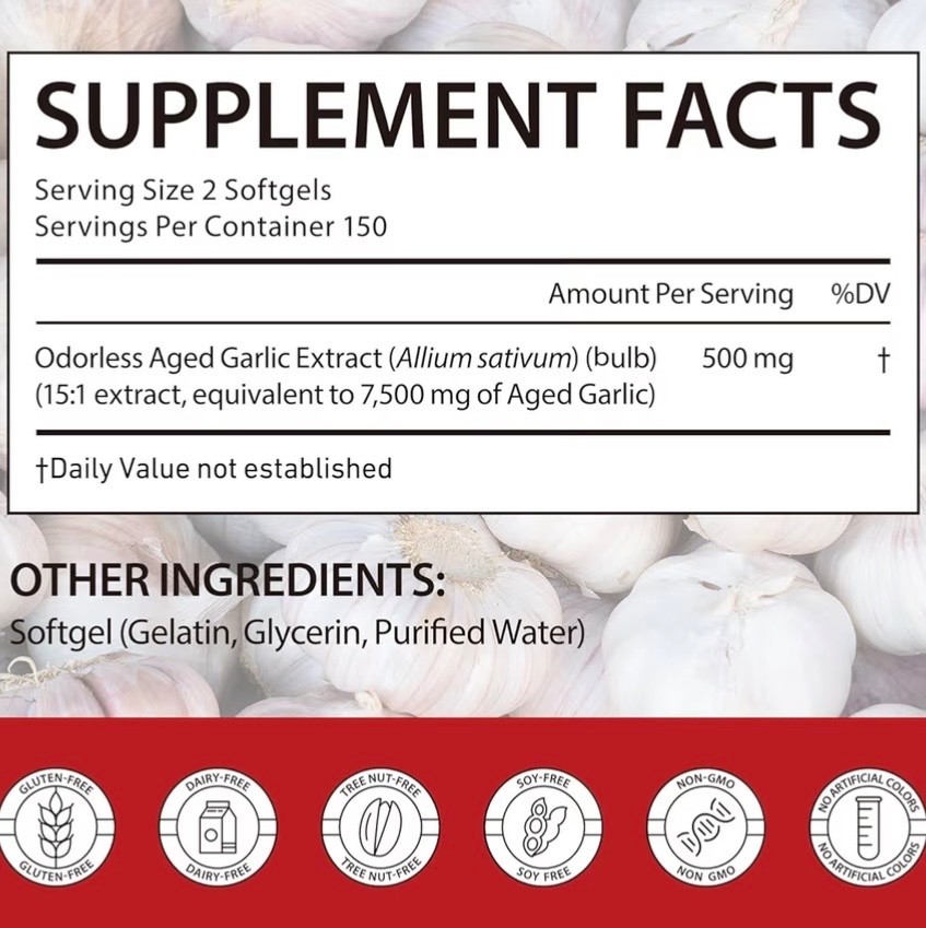 Odorless Garlic 7500Mg per Servings, 300 Softgels | 2 Years Aged Garlic Extra…