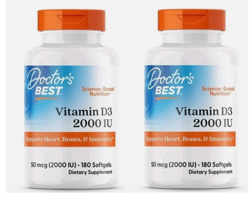 2 Pack Doctor’s Best Vitamin D3 2000 IU 180 Softgels Each Immune Health Exp 2027