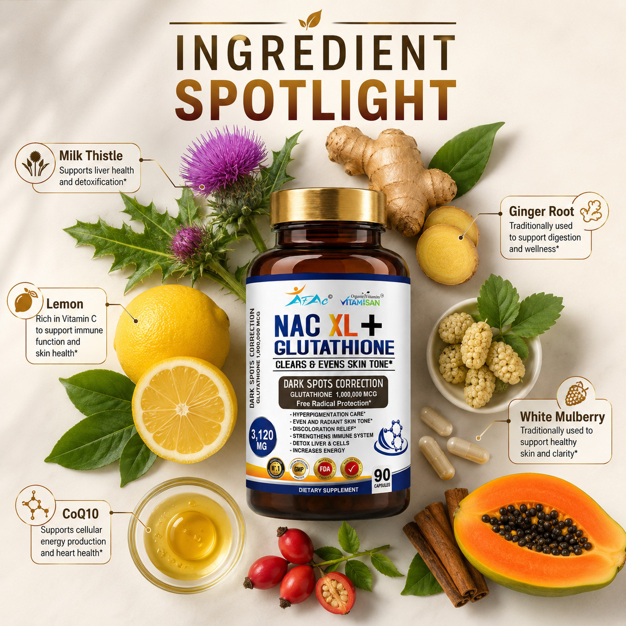 N-Acetyl L-Cysteine ( NAC) 180 CAPS Gluten free 3120Mg 2 bottles Non GMO 180 cap