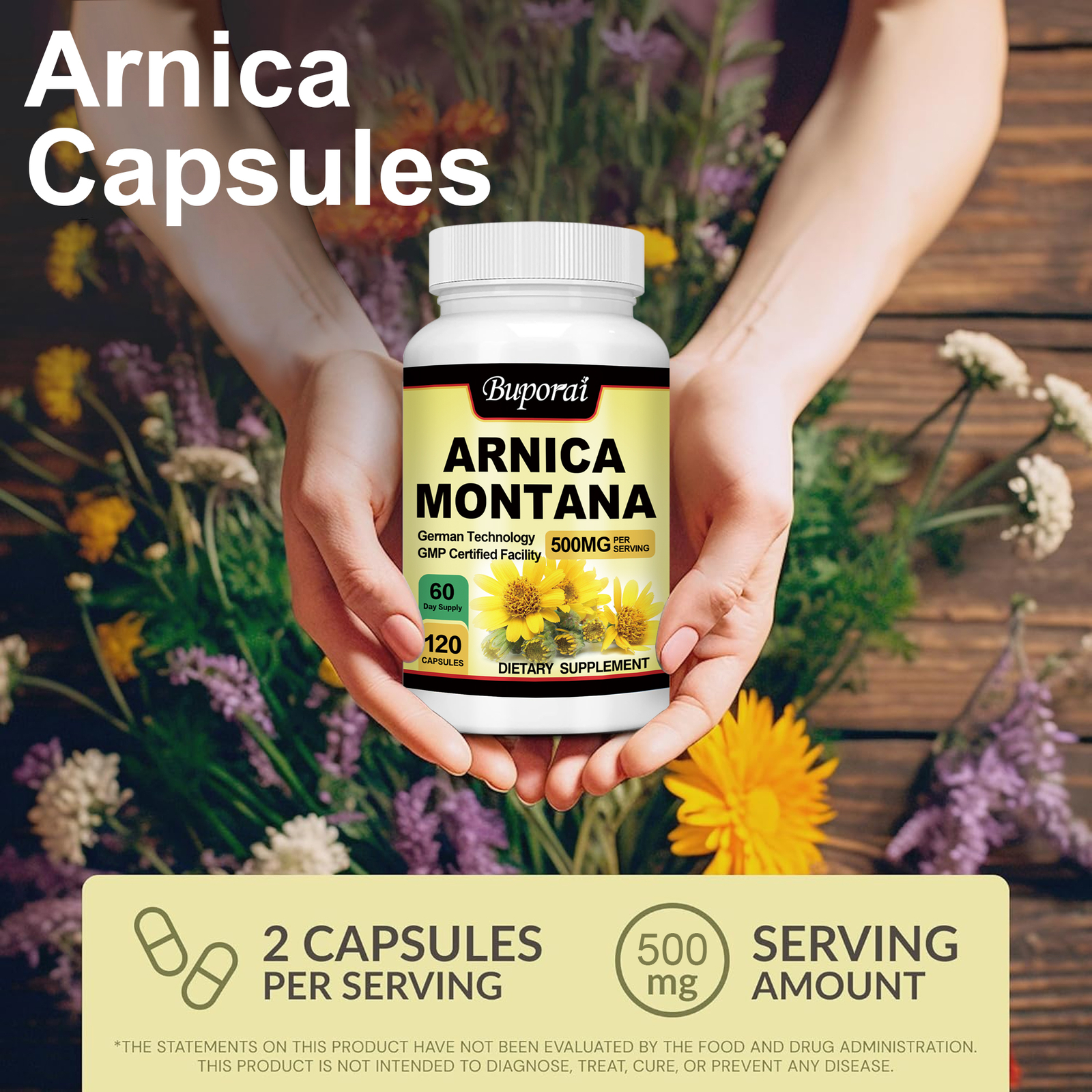 Arnica Montana 500mg -Anti-Inflammatory Support, Reliever for Swelling & Bruises
