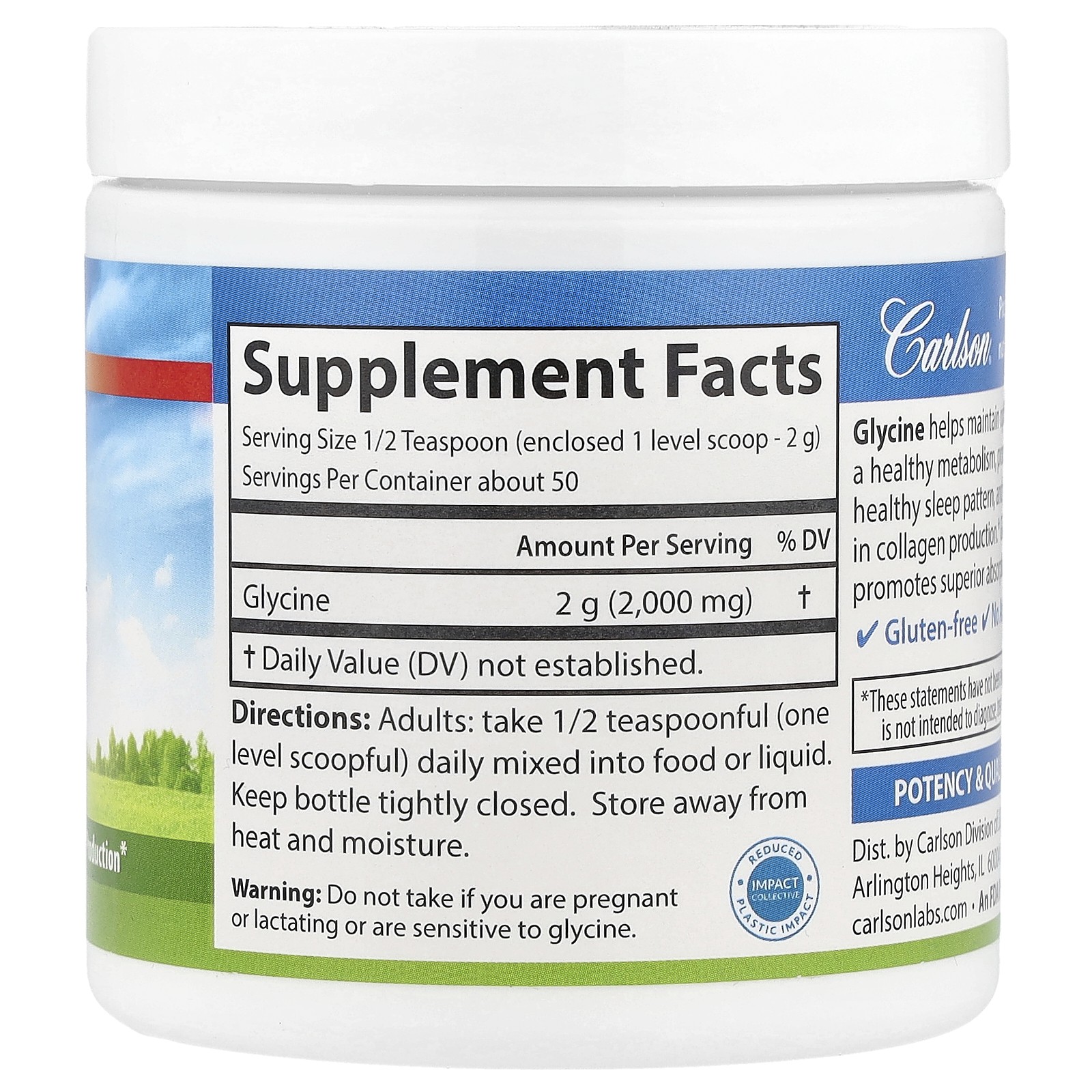 Glycine Powder, Free Form Amino Acid, 3.53 oz (100 g)