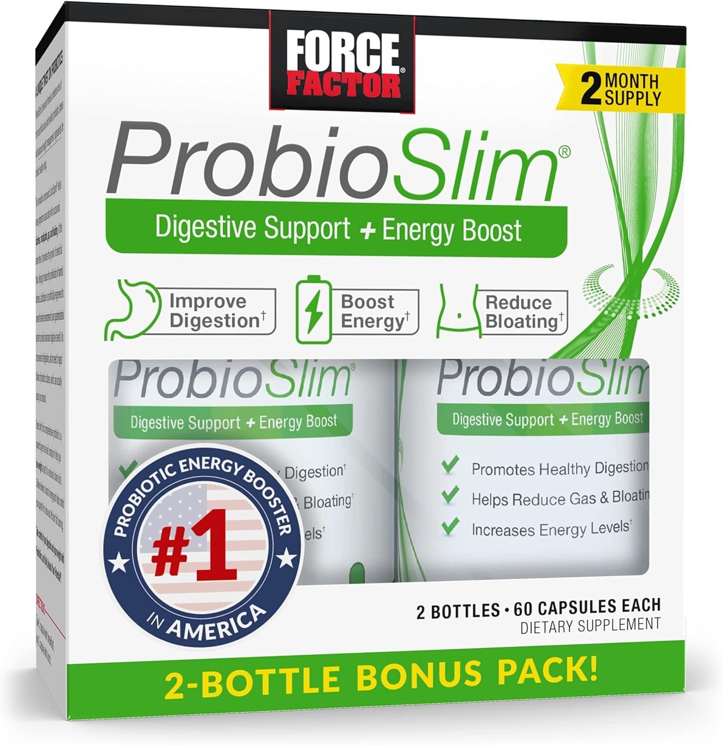 Force Factor ProbioSlim Probiotic Supplement, 120 Capsules (Twin Pack)