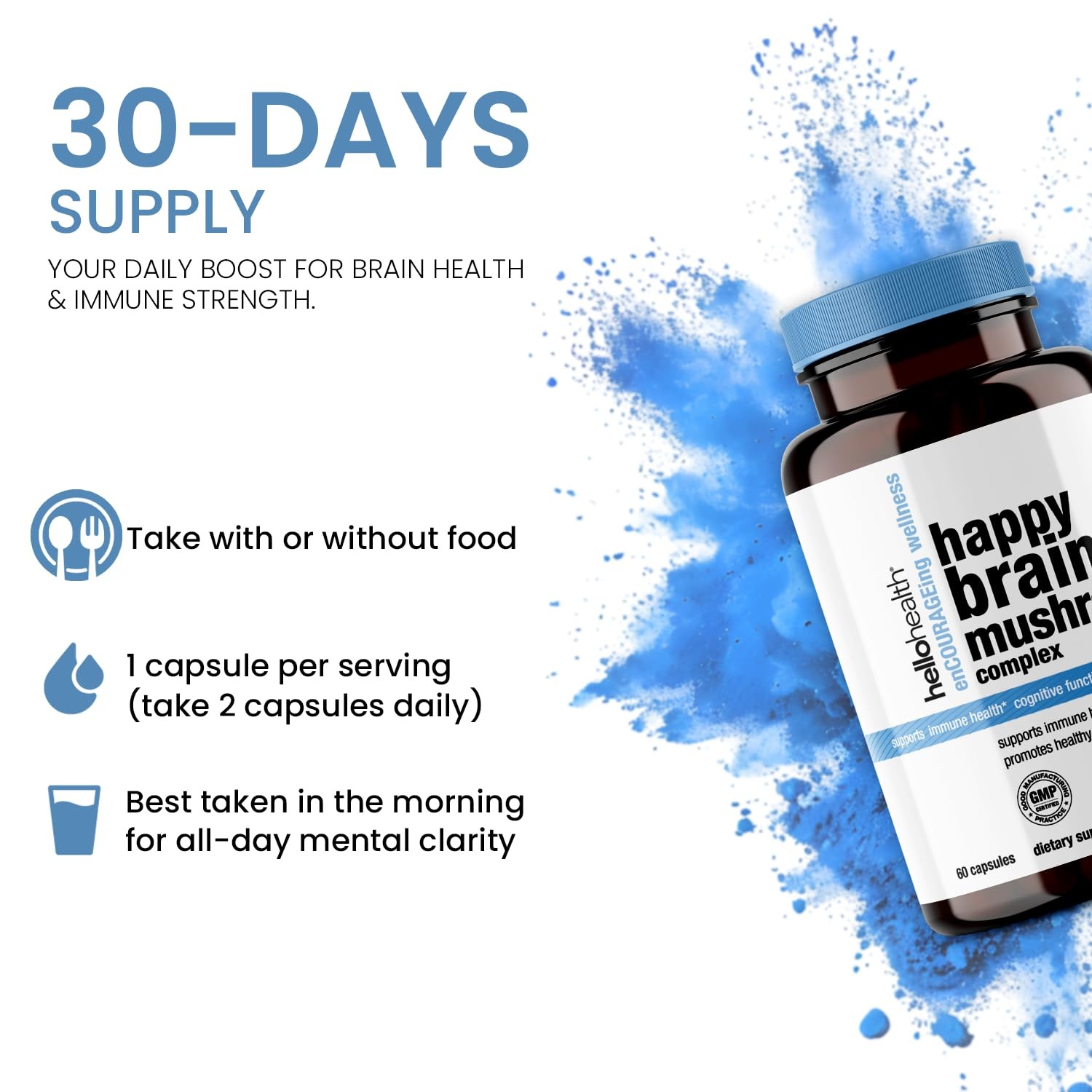 Hello Health Happy Brain Mushroom Complex Nootropics Brain Support Supplement
