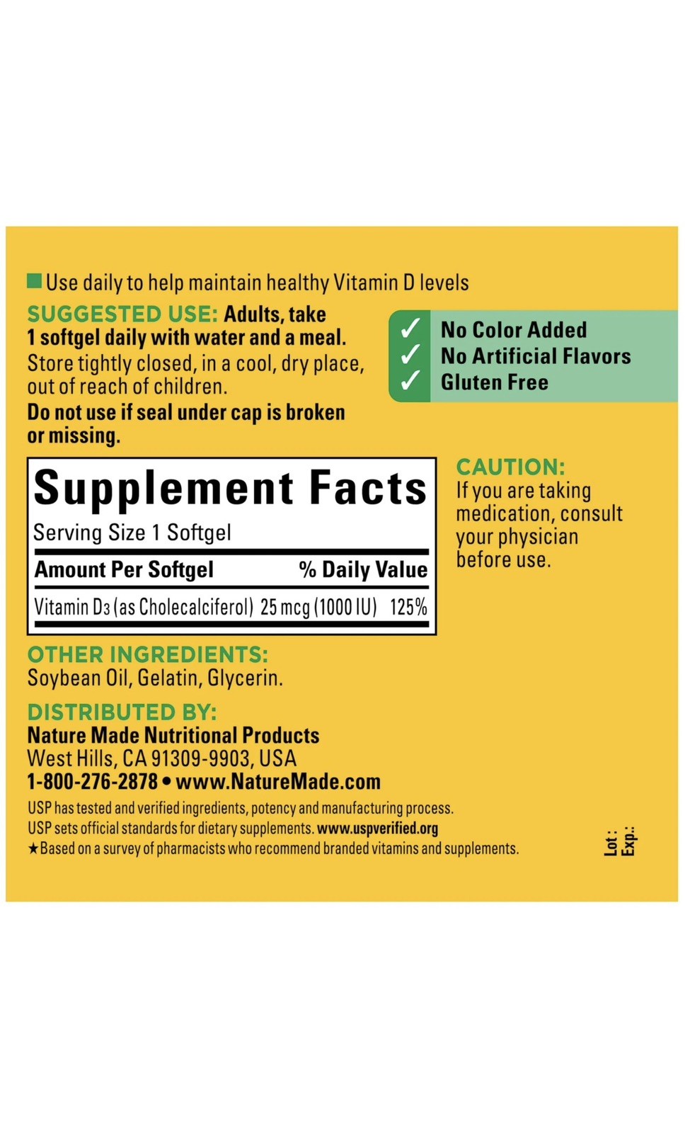 Nature Made Vitamin D3 1000 IU (25 mcg), 300 Count (Pack of 1), 300