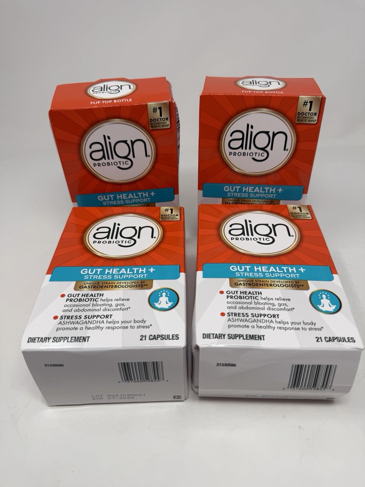 4 Align Probiotic Gut Hlth, Probiotics, Digestive Ashwagandha 21 Each Exp 7/2028
