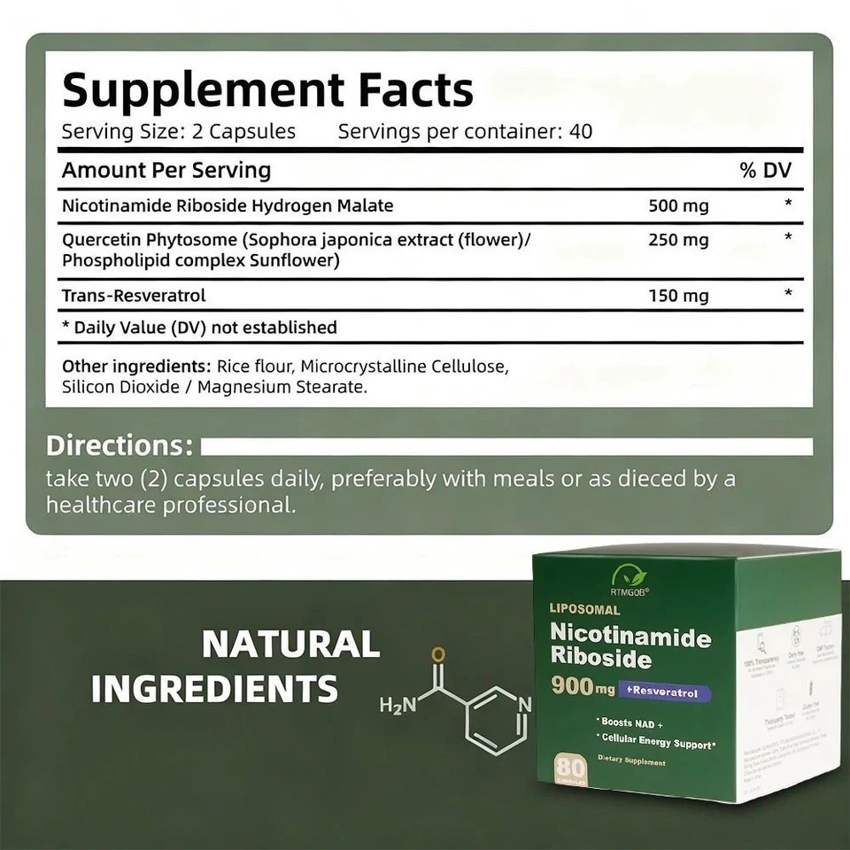 NEW Reus Research NAD+ Nicotinamide Riboside Resveratrol Anti-Aging Supplement