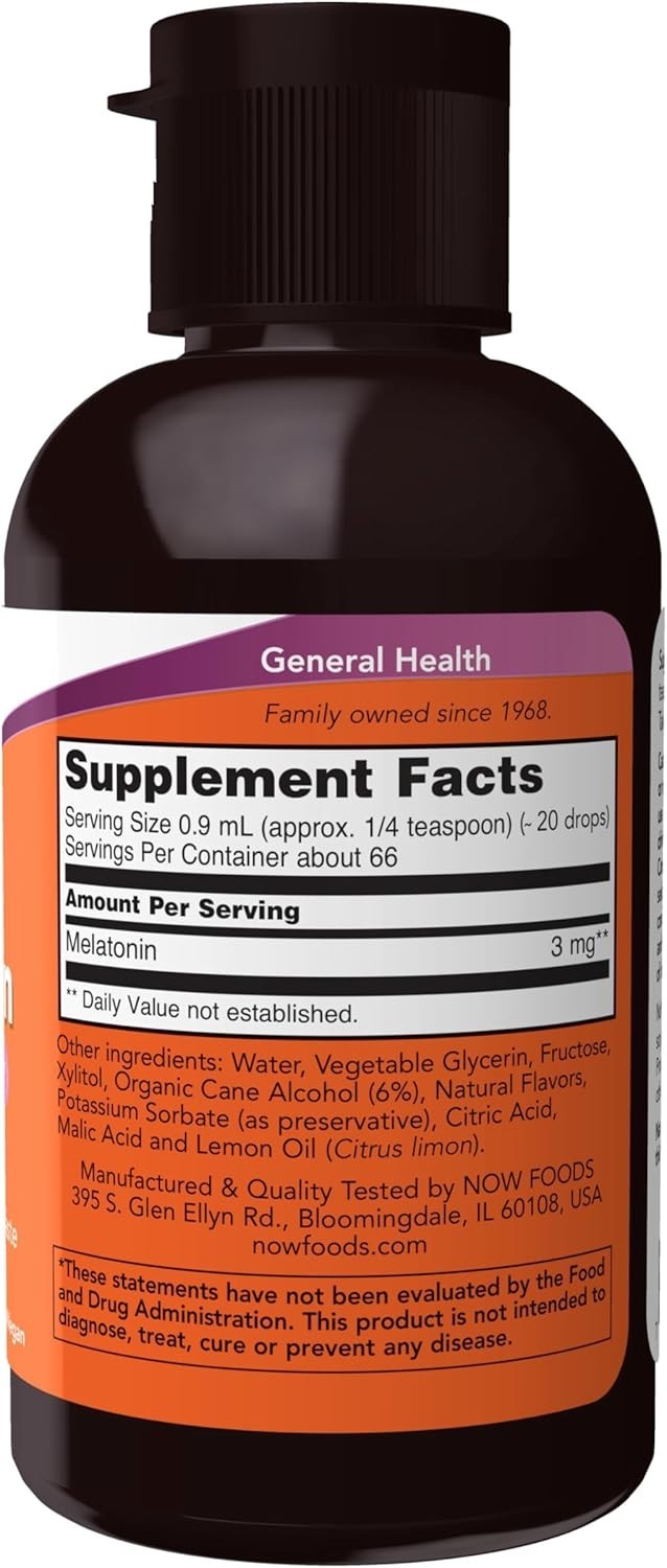 NOW Supplements, Liquid Melatonin, 3 mg Per Serving, Fast 2 Fl Oz (Pack of 1)