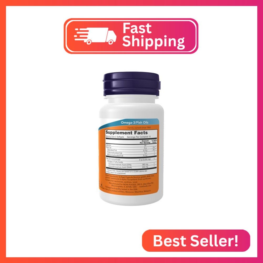 NOW Foods Supplements, Omega-3 180 EPA / 120 DHA, Molecularly Distilled, Cardiov