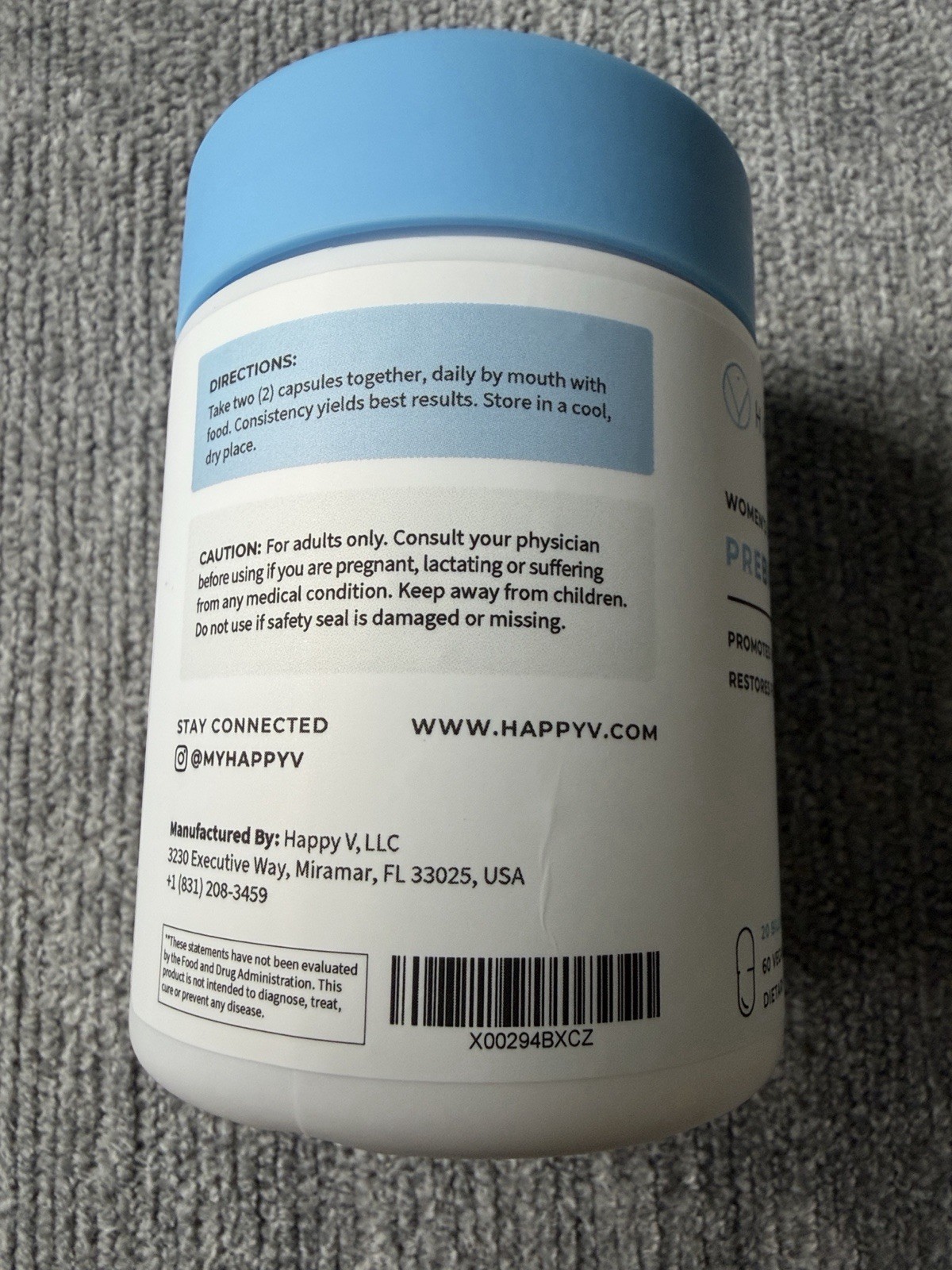 Happy V Womens Daily Prebiotic + Probiotic 20 Billion CFU Vaginal Digestive 60ct