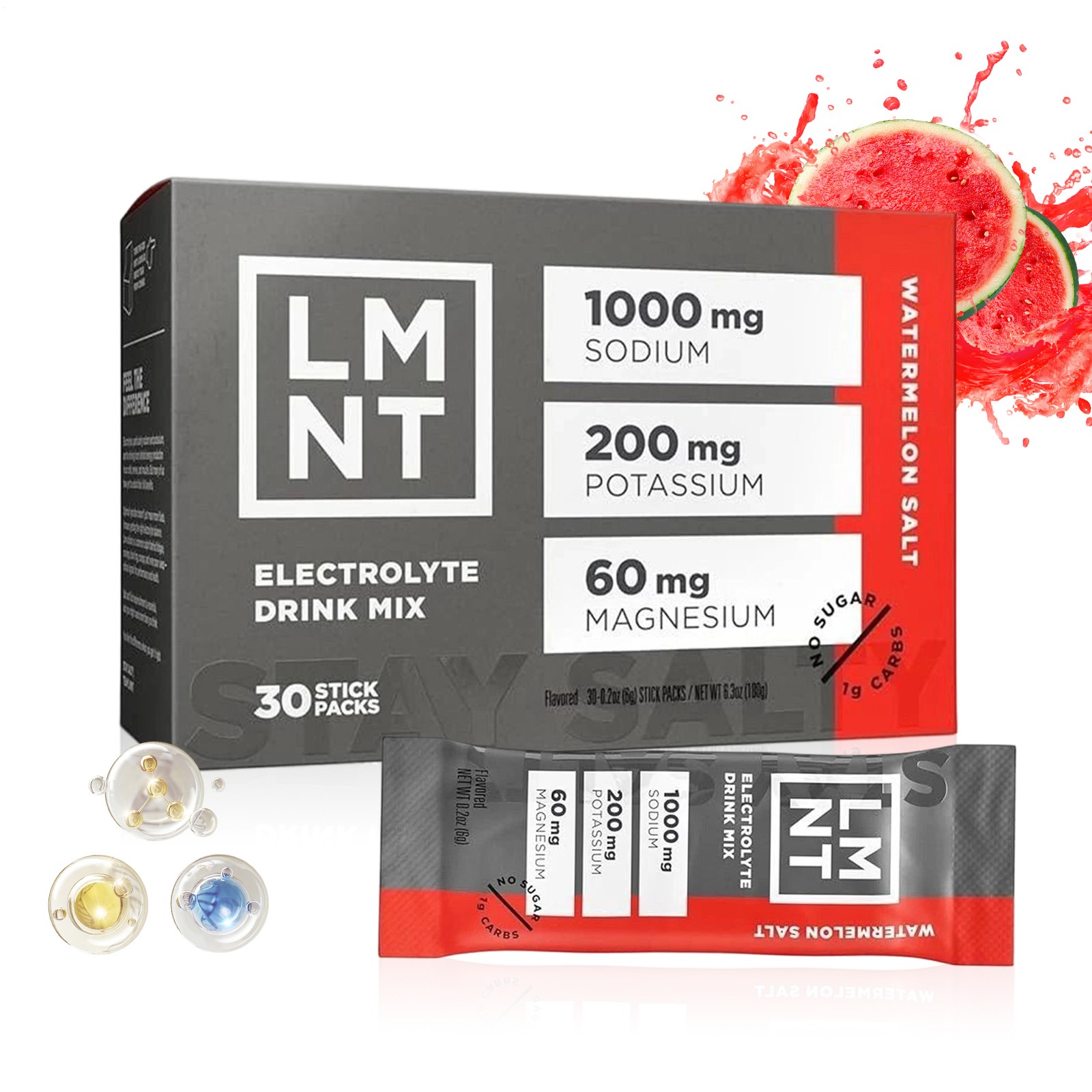 LMNT Zero Sugar Electrolytes – Watermelon Salt | Drink Mix | 30-Count