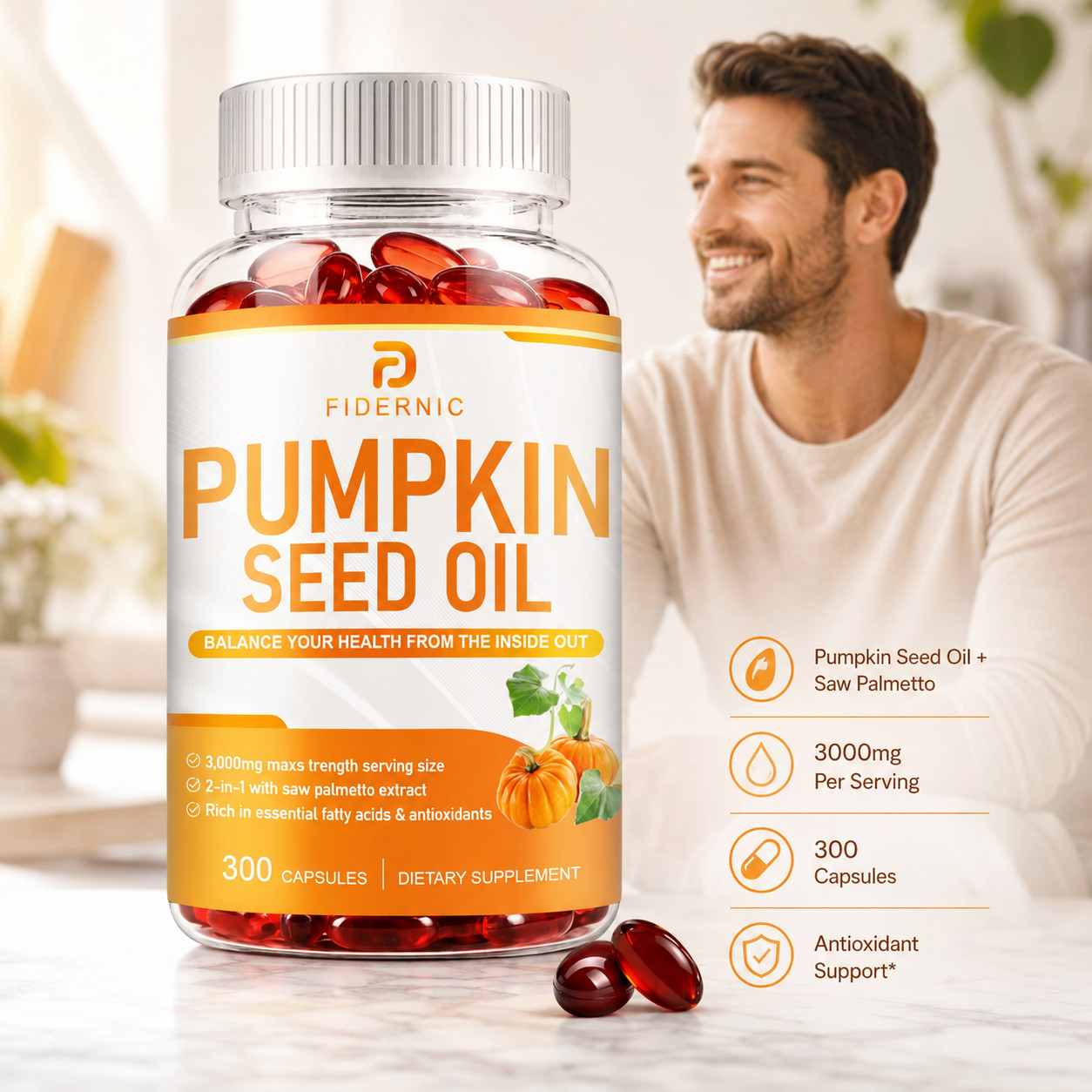 2 Bottle Pumpkin Seed Oil 3000mg Per Serving 300 Capsules Dietary Supplement