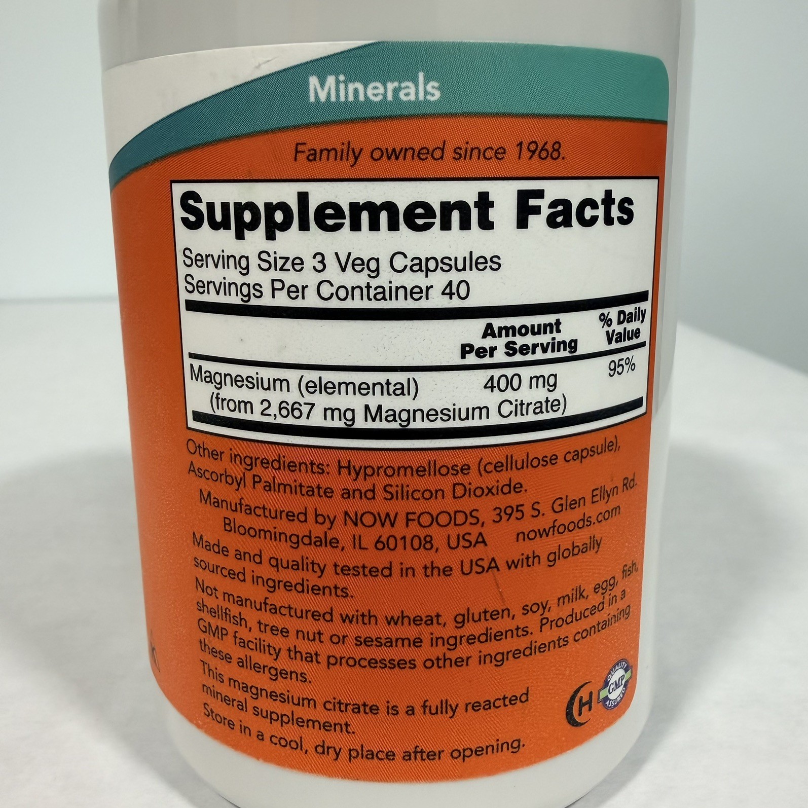 NOW FOODS Magnesium Citrate, Nervous System Support, 200mg 120 Tablets exp 12/29