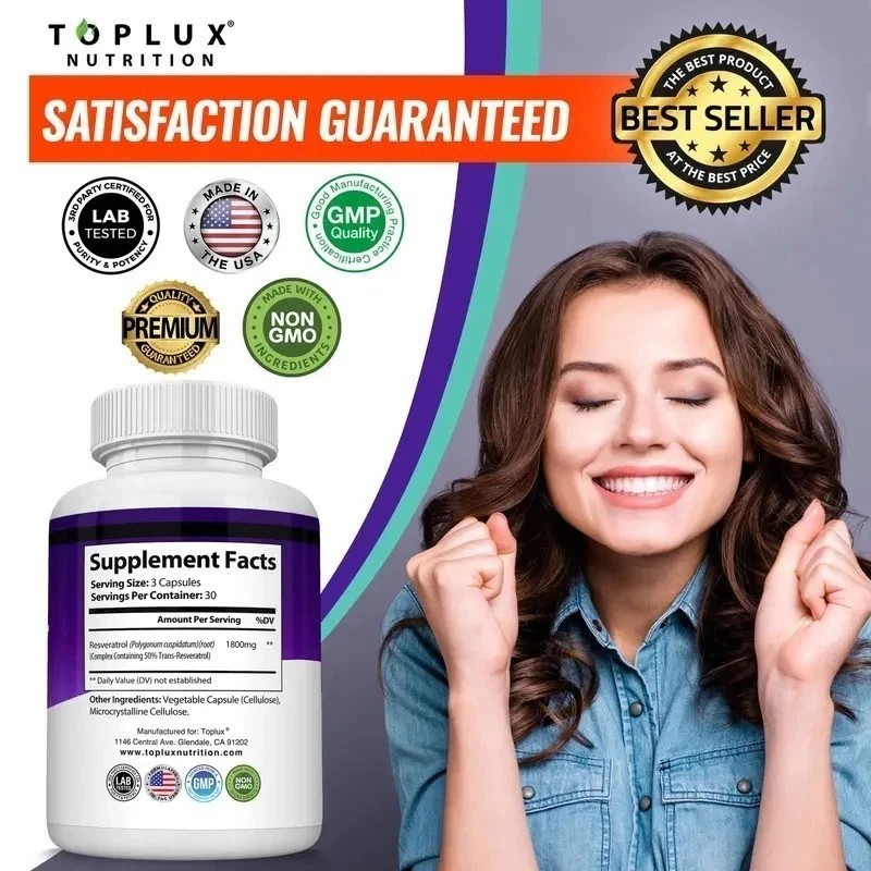 3PCS Resveratrol Supplement 1800mg Natural Antioxidant