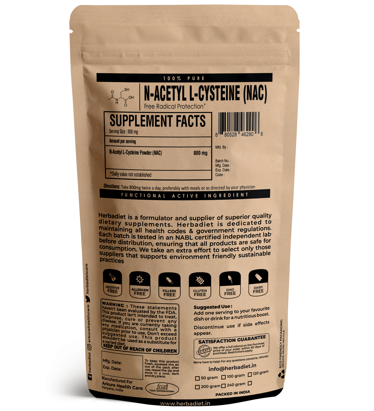 N-Acetyl L-Cysteine Powder Pure NAC Powerful Antioxidant Pharma Grade Amino Acid