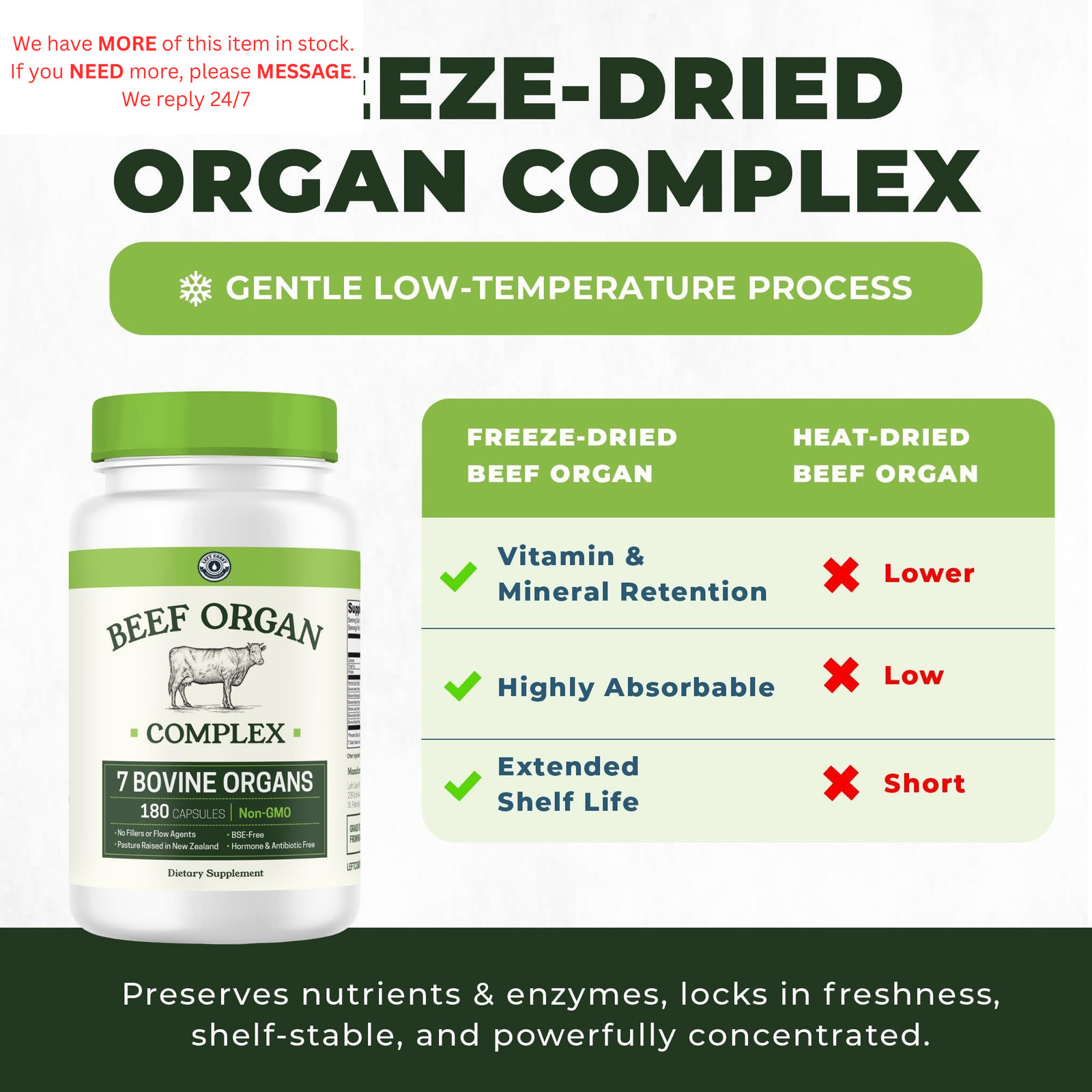 Beef Organ Supplement Grass Fed – 7 Organs Complex 180 Count (Pack of 1)