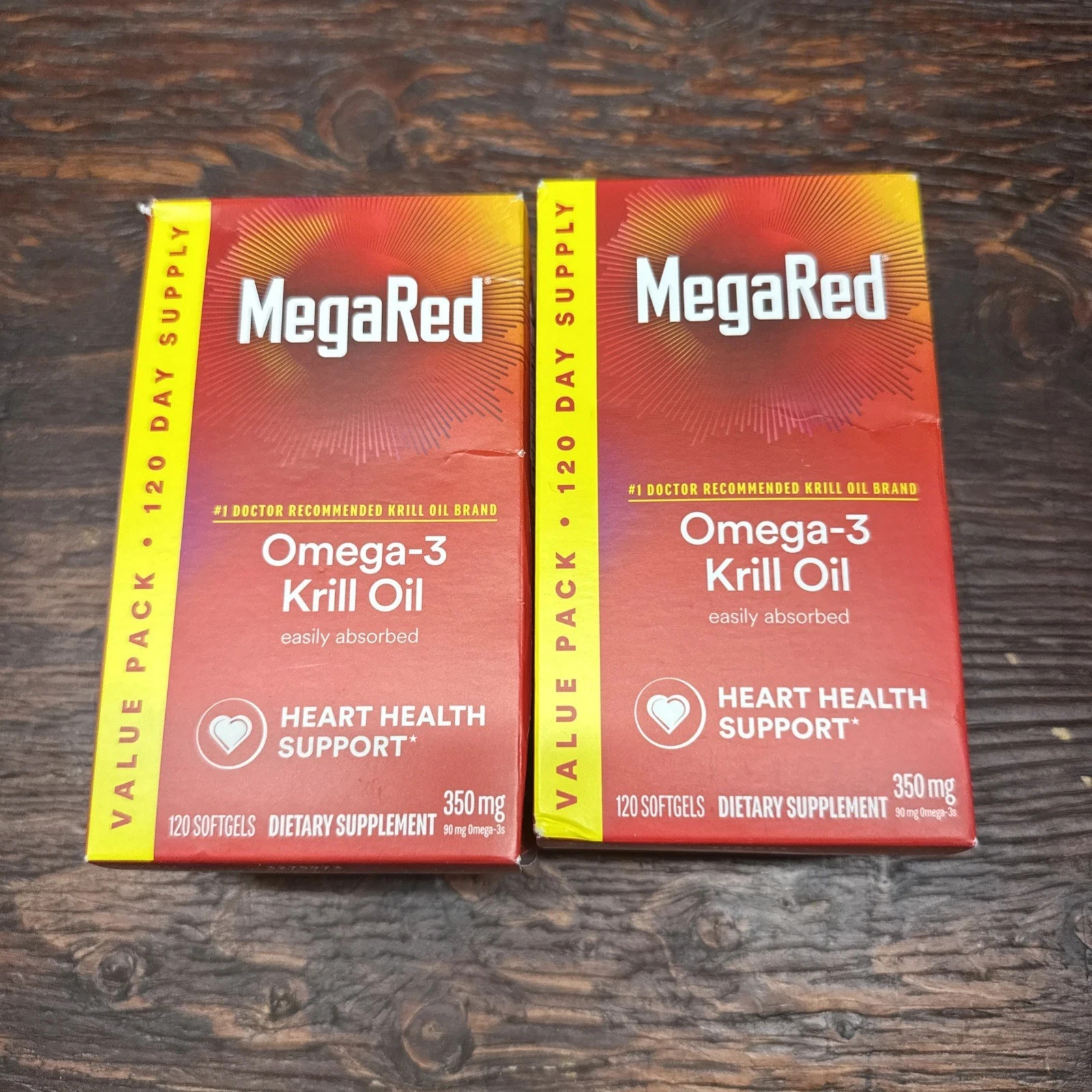 (2) MegaRed Omega 3 Krill Oil Heart Health 350mg 120 Ct Mega Red Exp2027+ 🔥NEW