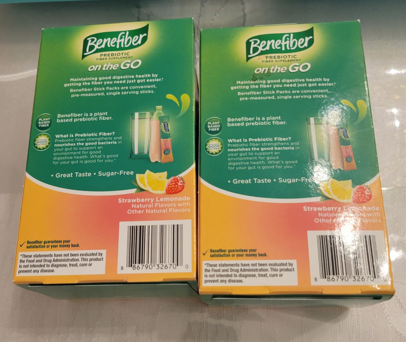 Lot/2 Benefiber Prebiotic Fiber On The Go 24 Stick Strawberry Lemonade Exp 6/26