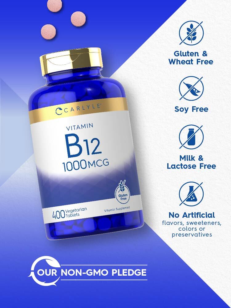 Vitamin B12 1000 mcg | 400 Tablets | Vegetarian, Non-GMO | by Carlyle