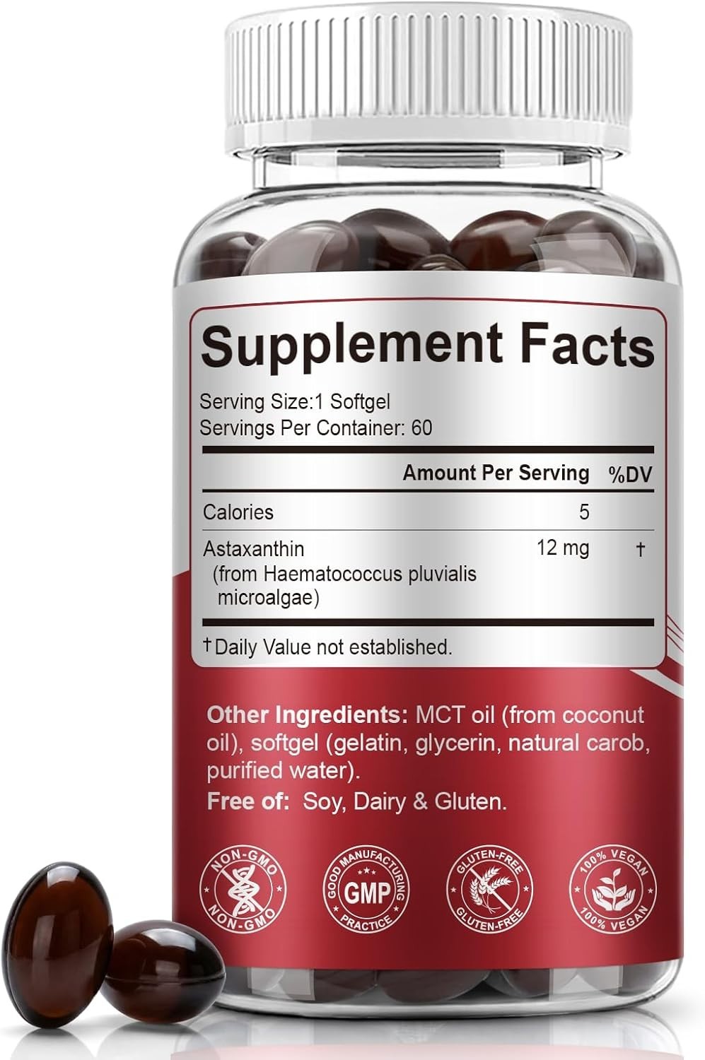 BEWORD Astaxanthin 12mg with MCT Oil ~ 60 Softgels ~ 2-Month Supply