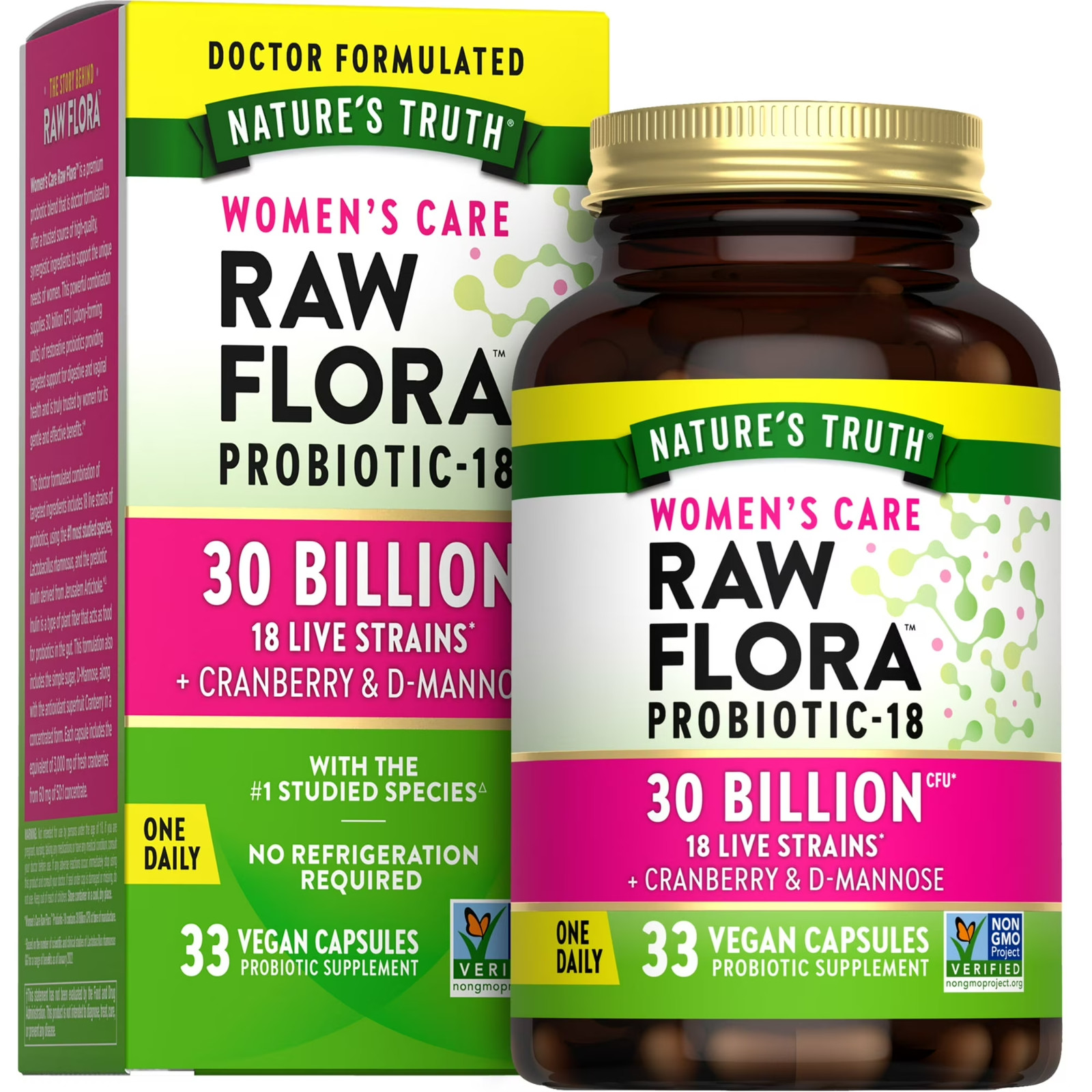 Nature’s Truth 30 Billion Raw Flora Probiotic-18, 33 Capsules, Exp 02/2026