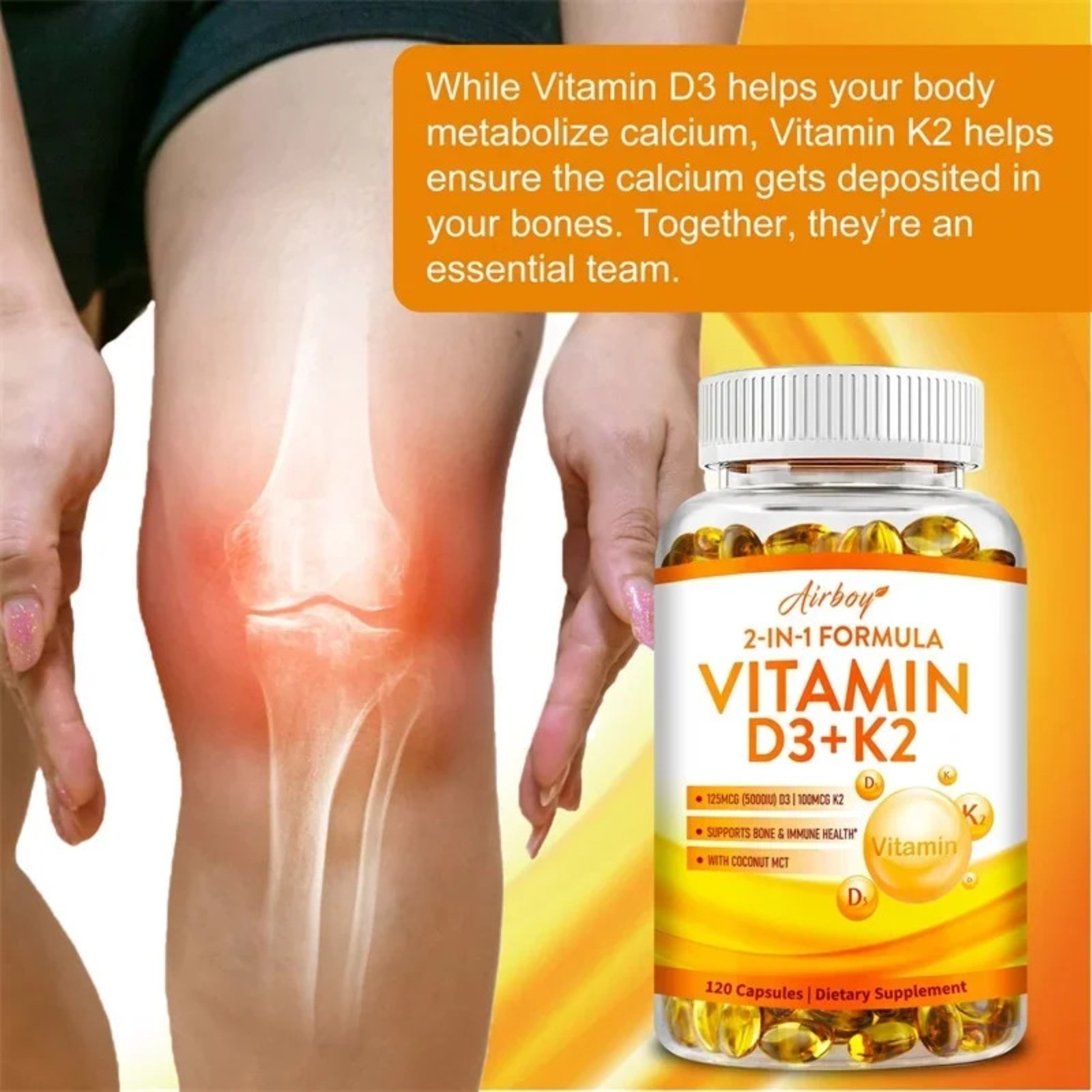 Vitamin D3 + K2 240pcs – Promotes Bone, Heart & Immune Health, Blood Circulation