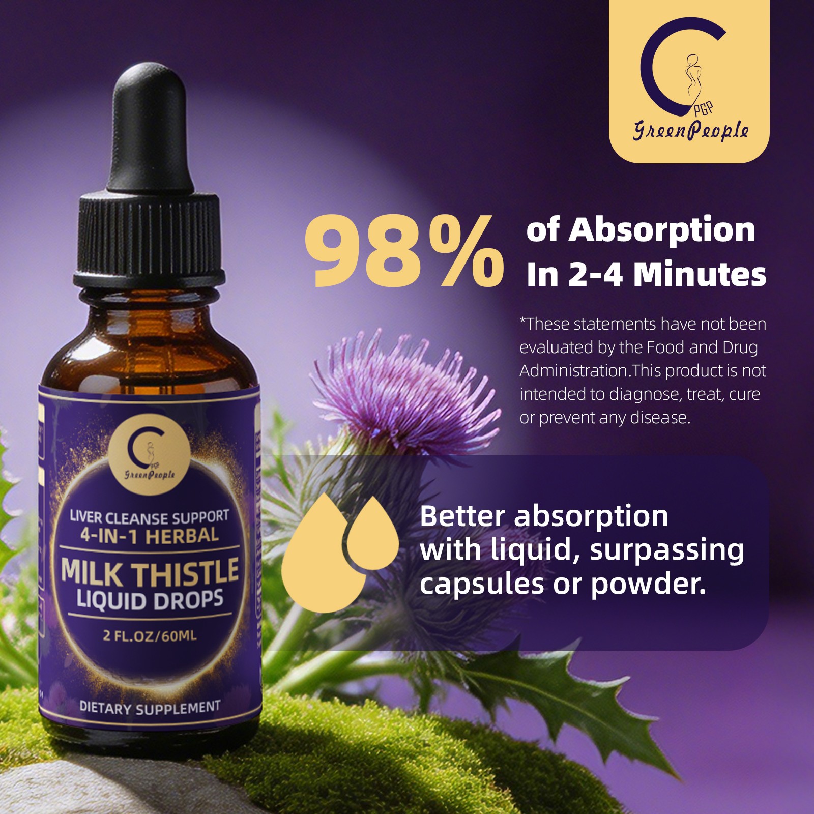 Liver Cleanse & Detox Support Herbal Supplement Milk Thistle Liquid Drop