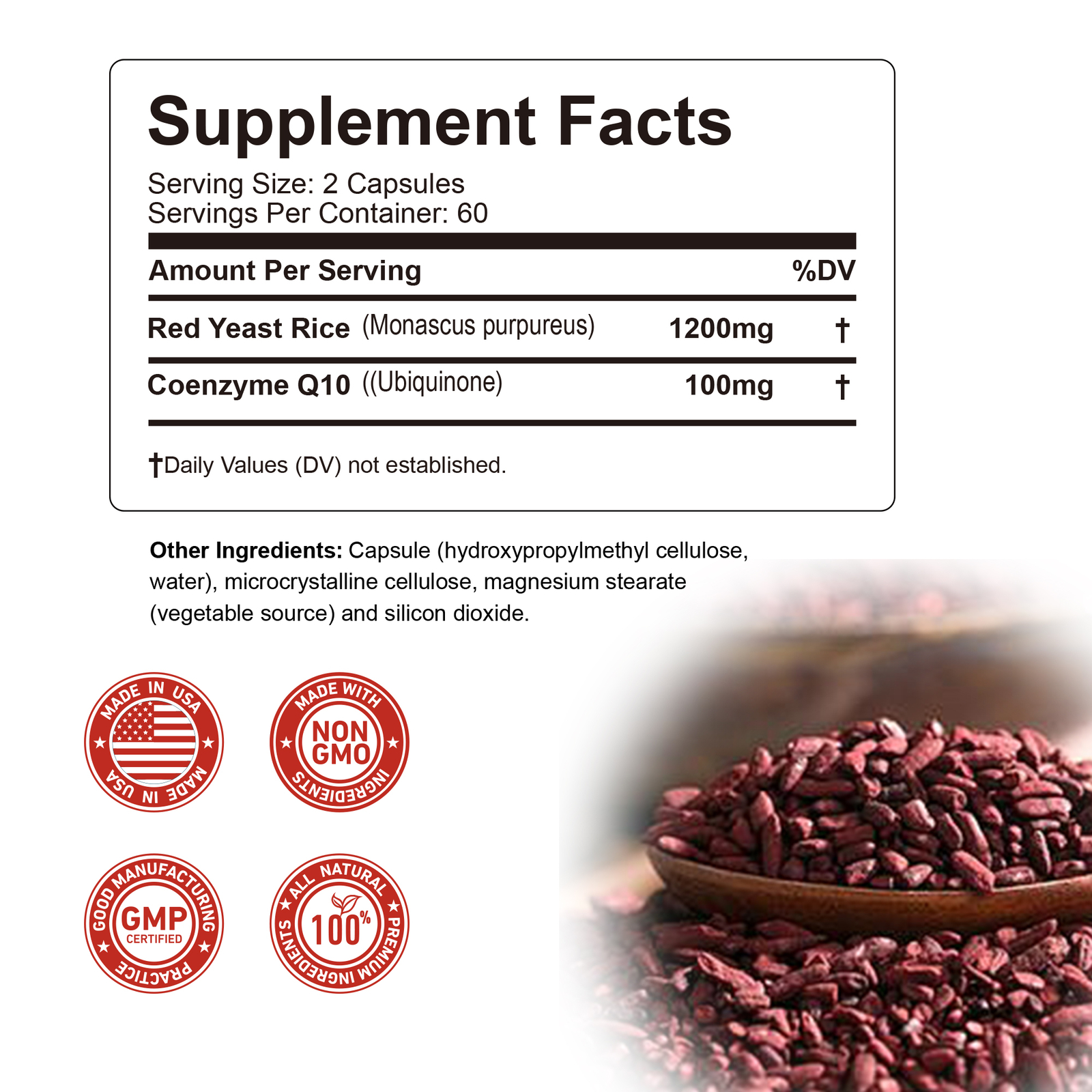 120pcs Red Yeast Rice+ Co-Q10 -Brain, Skin,Overall Heart & Cardiovascular Health