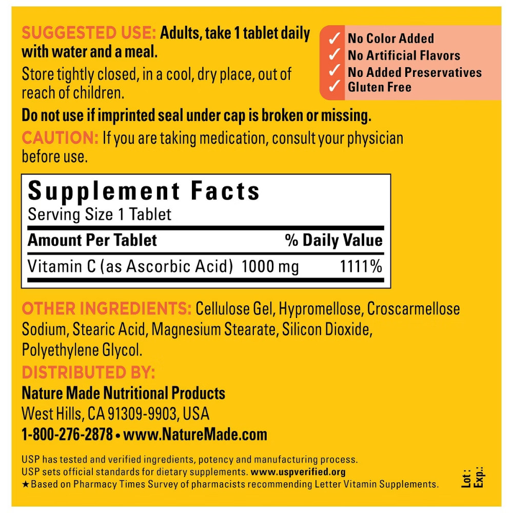Nature Made Vitamin C 1000mg Immune Support Supplement Tablets