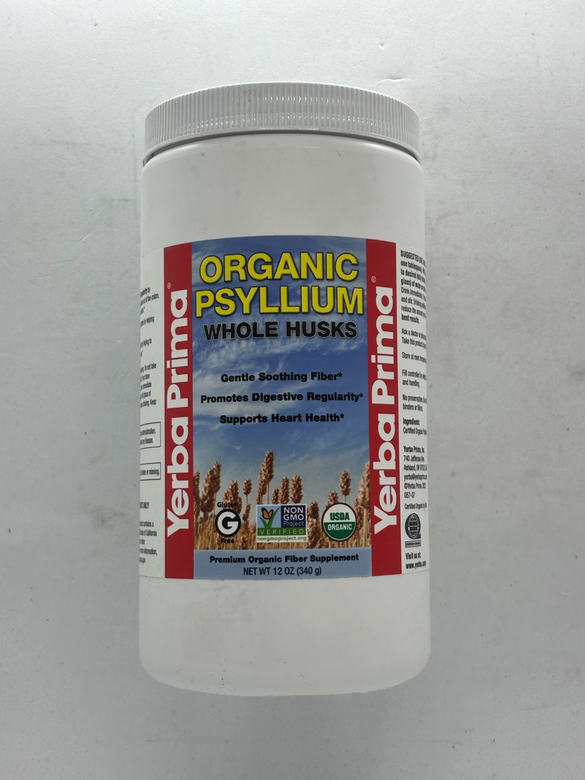 Yerba Prima Organic Psyllium Whole Husks Fiber 12z, EXP 01/2028, FREE SHIPPING!
