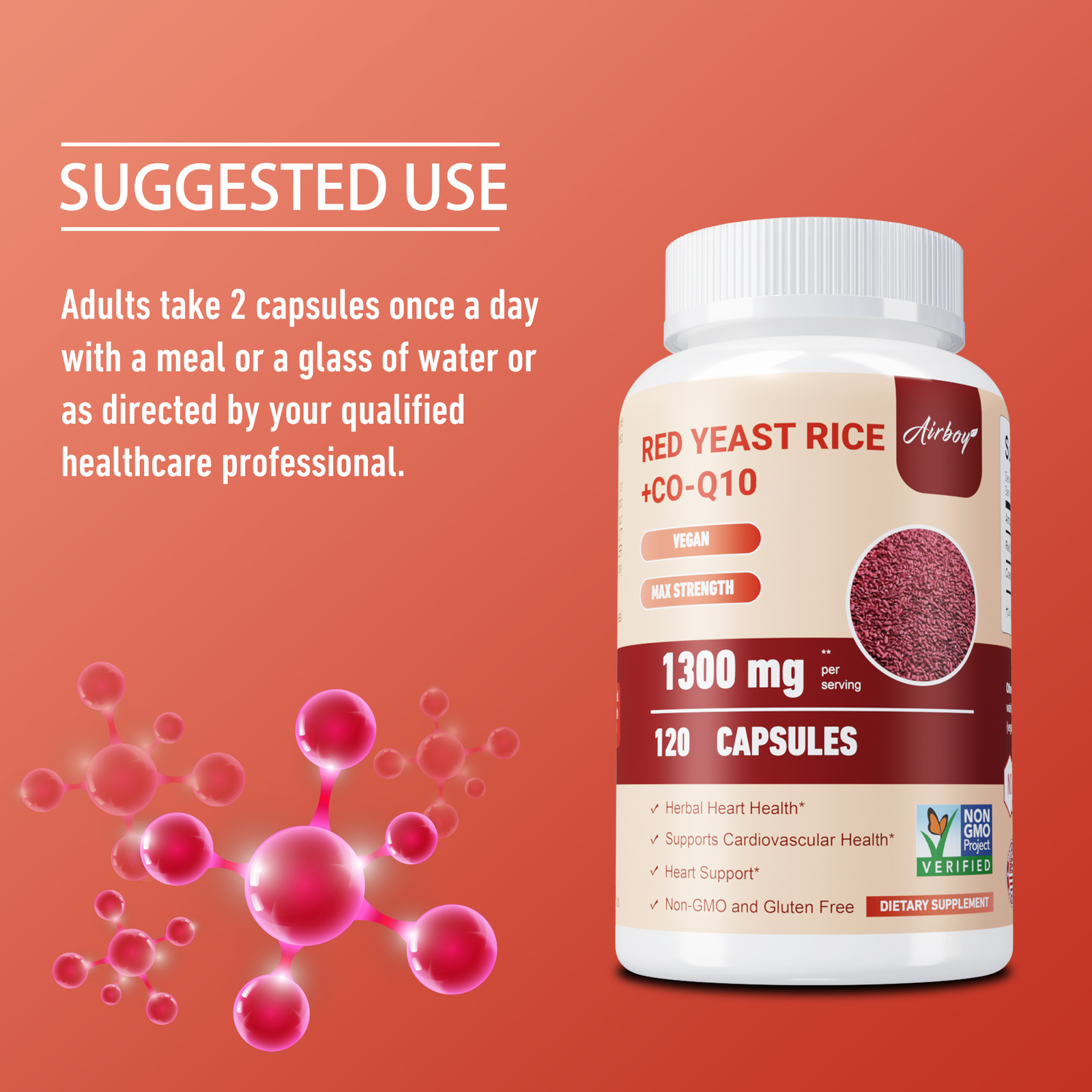 120pcs Red Yeast Rice+ Co-Q10 -Brain, Skin,Overall Heart & Cardiovascular Health