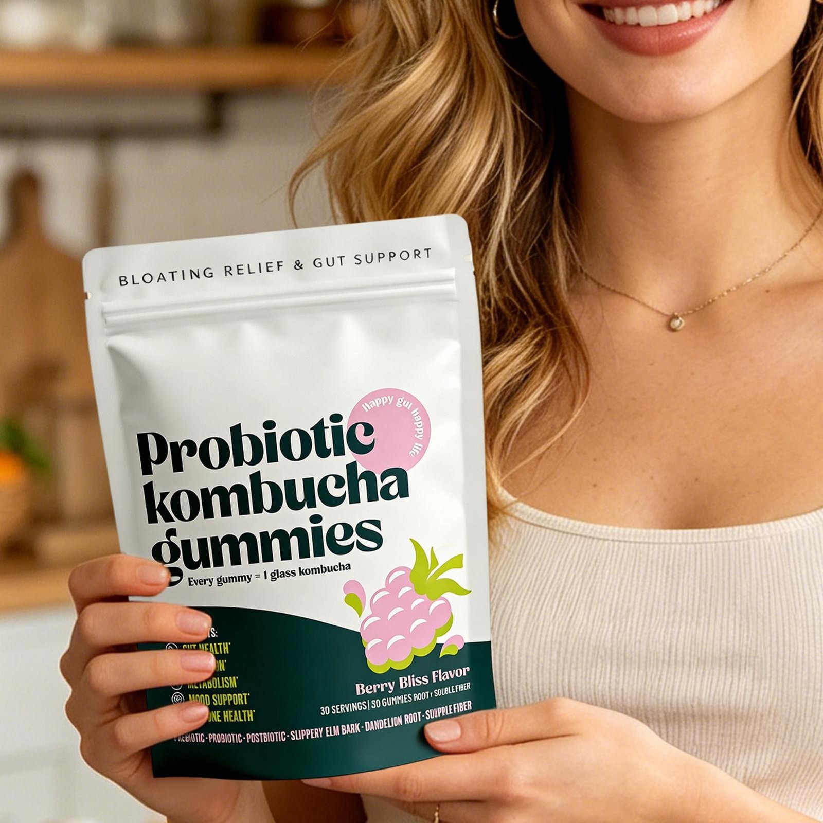 Probiotic Gummy Kombucha – Prebiotics, Fiber Supplement Gut Support 30ct（1-3 PK)