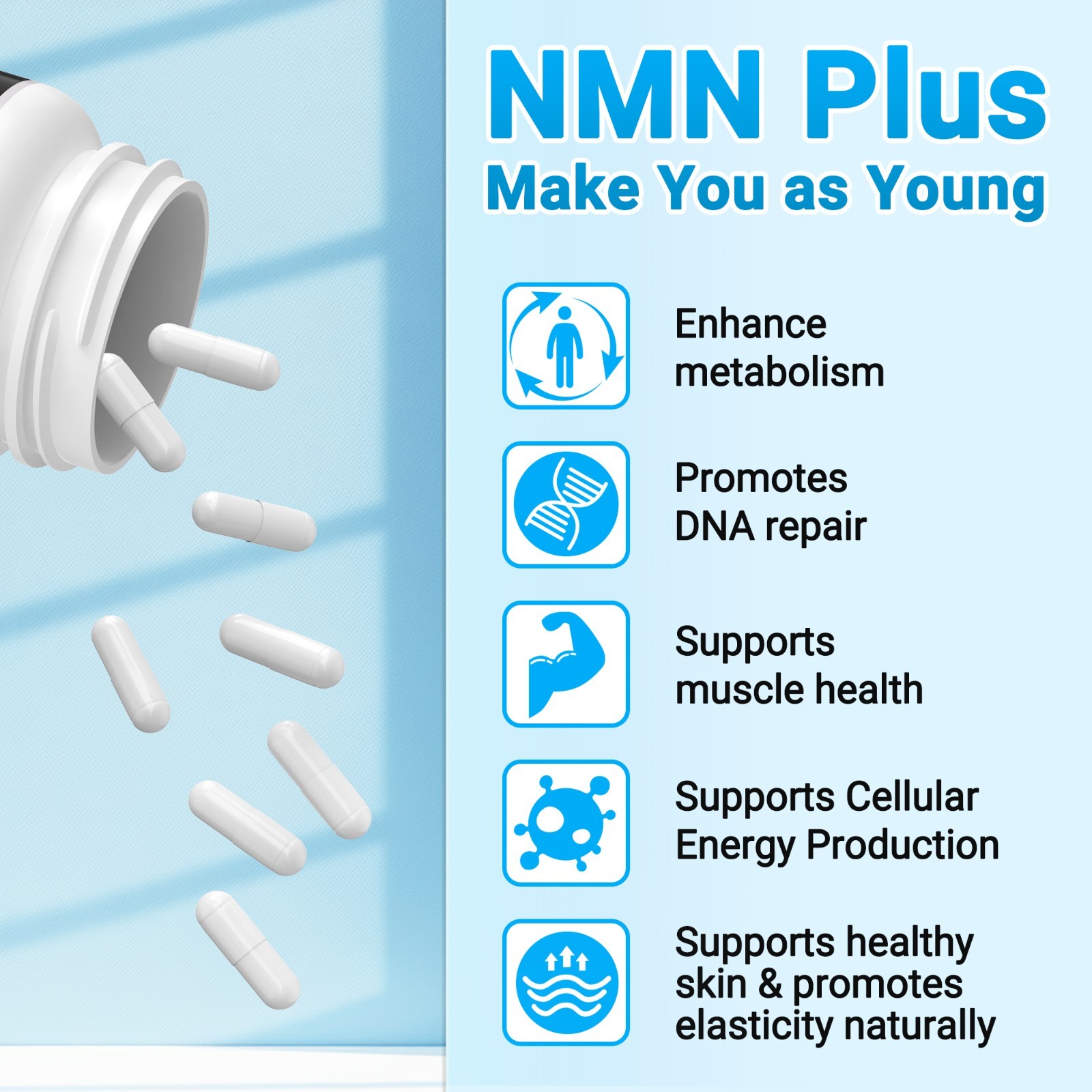 NMN Capsules Energy Booster BOOSTIS NAD Level Healthy Aging Supplement 60 Caps