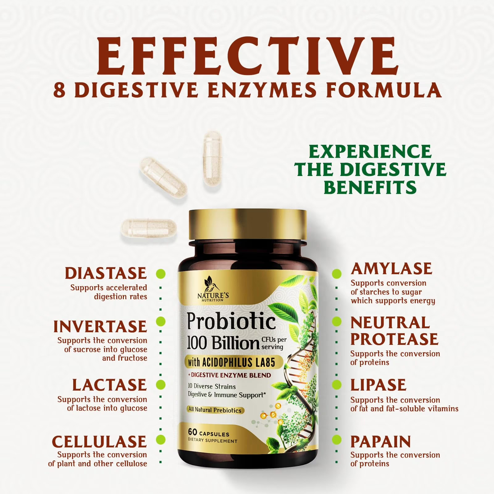 Raw Probiotics 100 Billion CFU Potency Digestive Immune Health 60 Capsules US