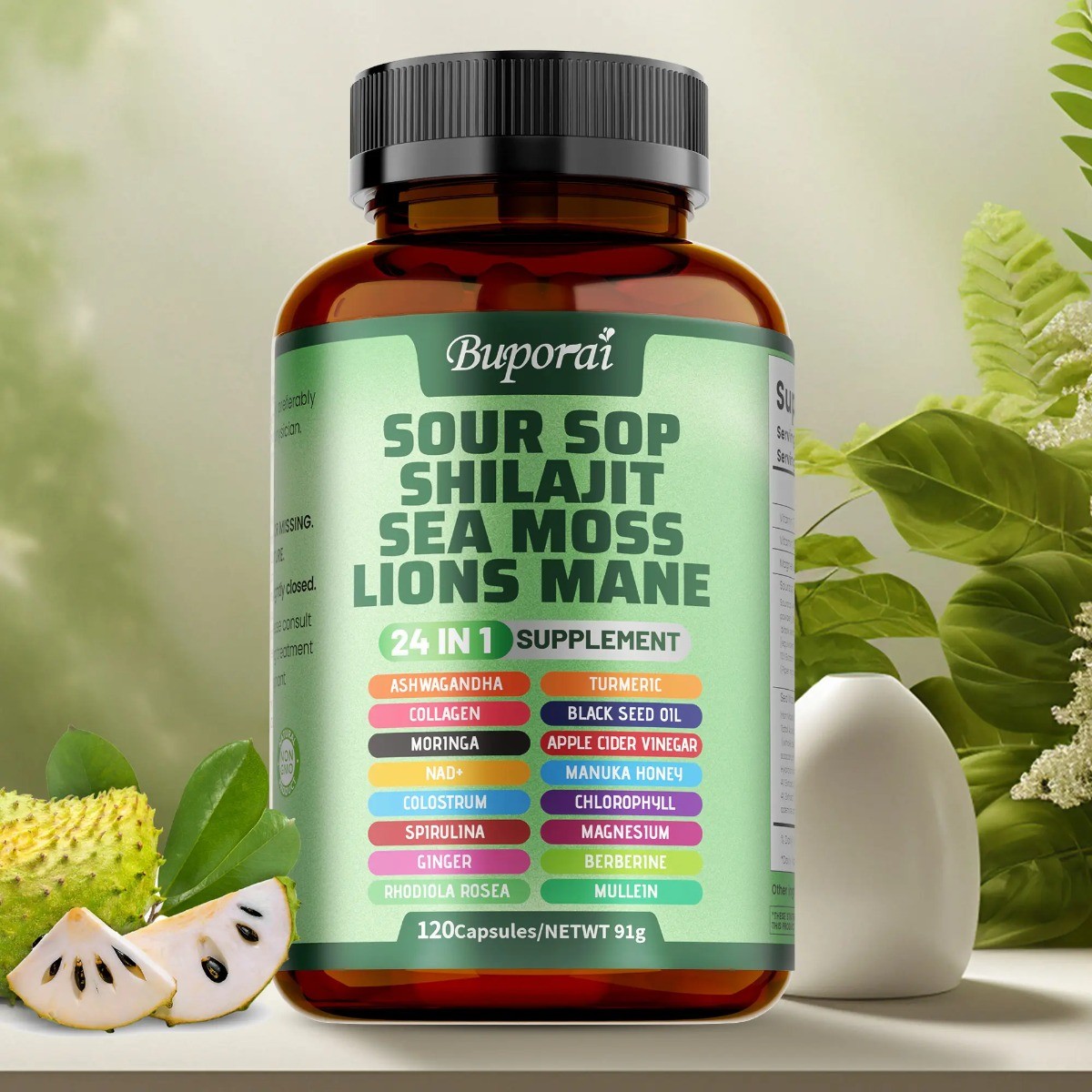 Buporai 24-in-1 Soursop | Sea Moss Lion Mane Support Skin Joint & Immune Health