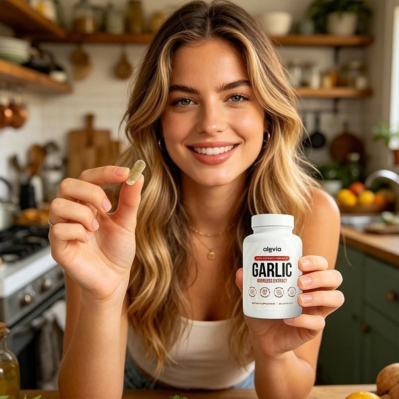 Alevia Garlic Extract Capsules USA Made Odorless Immune Support Formula 60 Ct