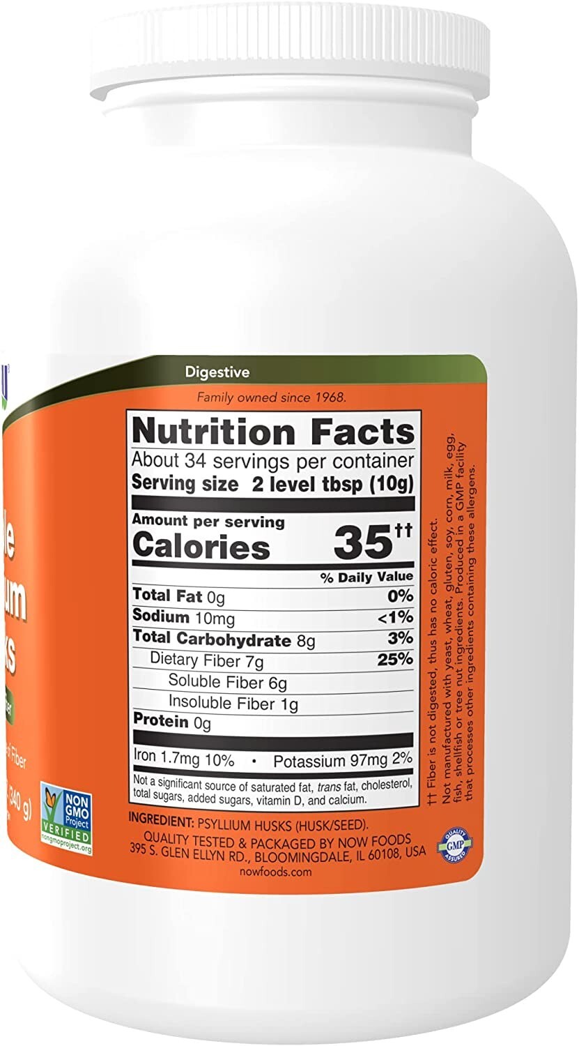 Now Foods Whole Psyllium Husk Husks Soluble Fiber, 12 oz,EXP 11/2026.