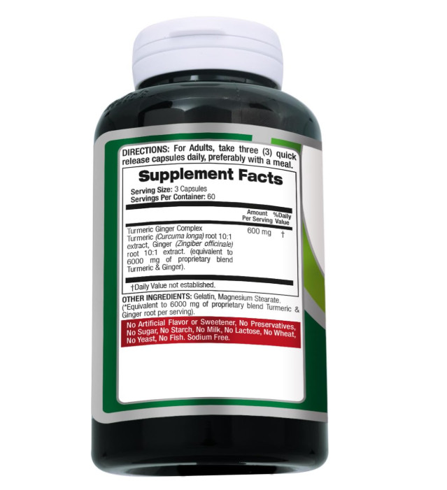 Tumeric Curcumin Max Potency and Ginger Complex 6000 mg, 180 Capsules Ultra high