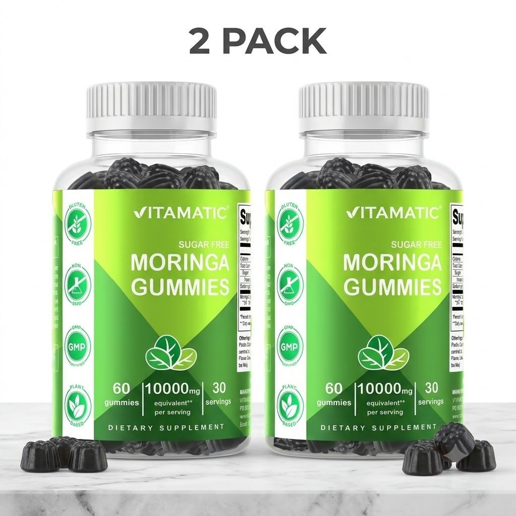 2Pk Vitamatic Sugar Free Moringa Gummies 10000mg Plant Based Superfood 120 Ct