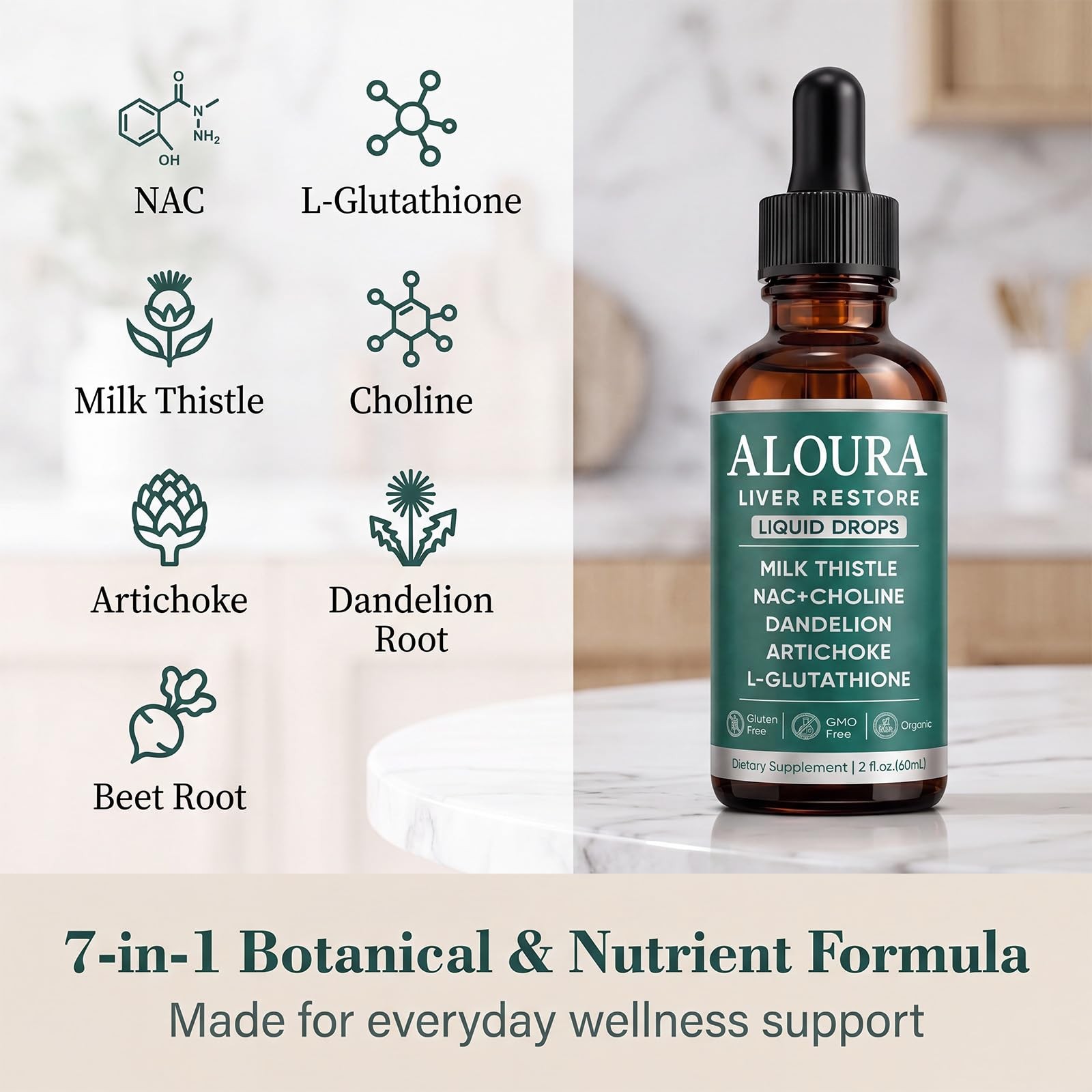 Liver Restore Drops, Liquid Liver Support Drops with NAC,L-Glutathione & Choline