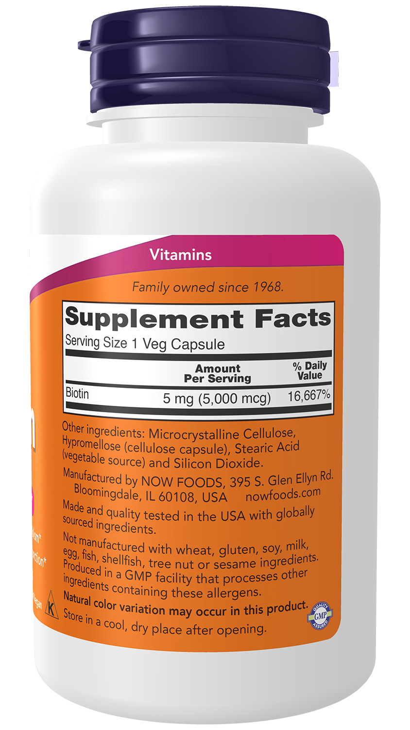 NOW Foods Biotin 5000 mcg 120 Veg Caps Supports Amino Acid Metabolism 10/2025EXP