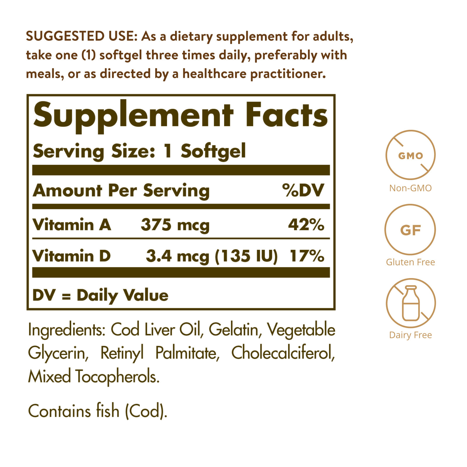 Solgar Cod Liver Oil Vitamin A & D 250 Softgels