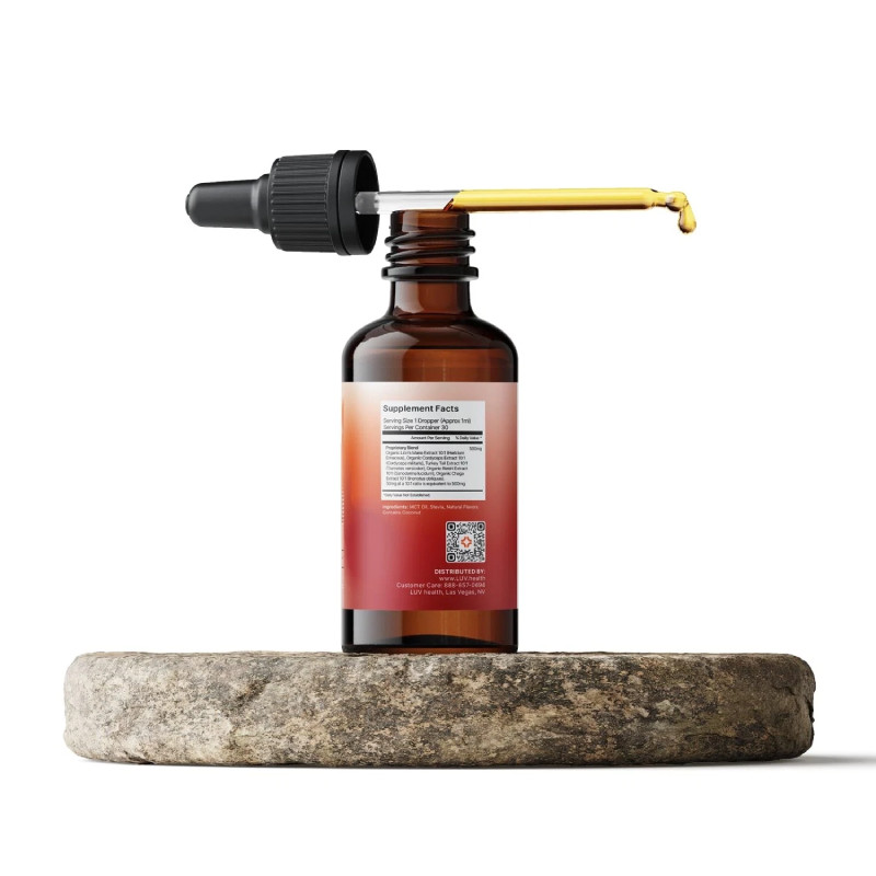 LUV Health Flow Drops – Adaptogen Mushroom Blend – – Watermelon Flavor Peach 1oz