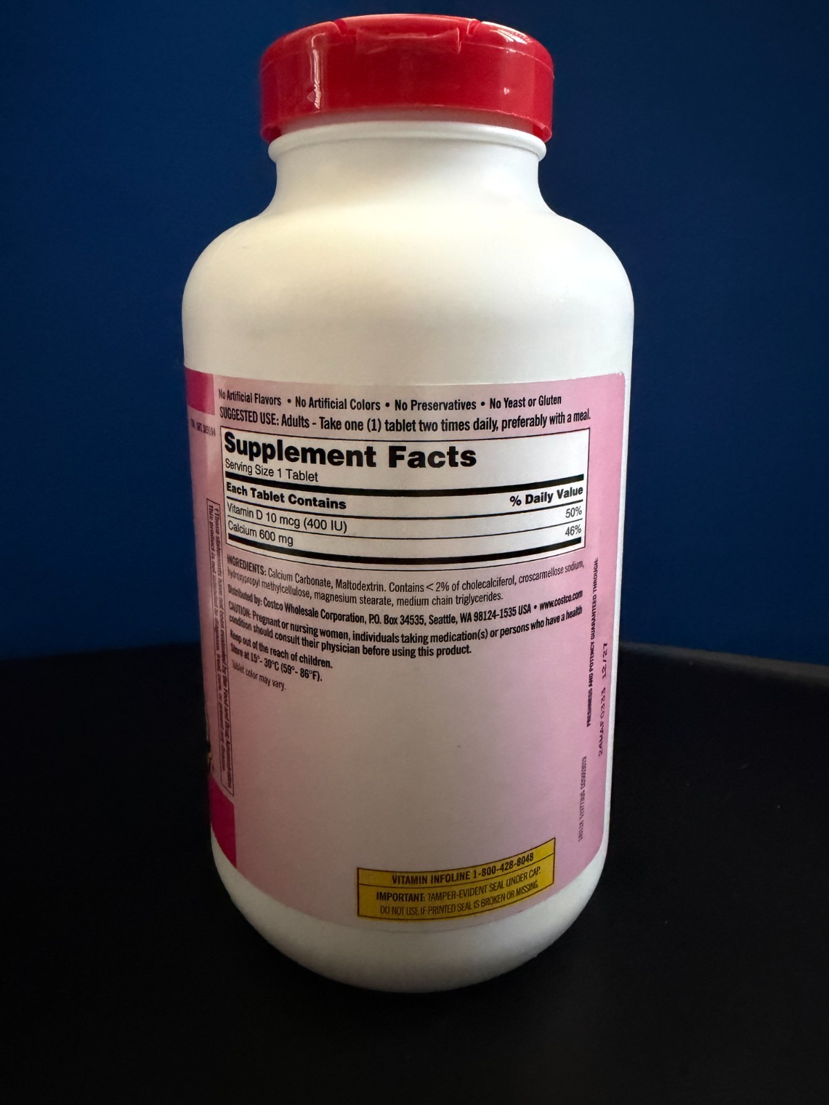 Costco Kirkland Signature Brand Calcium 600 mg with Vitamin D3, 500 Tablets