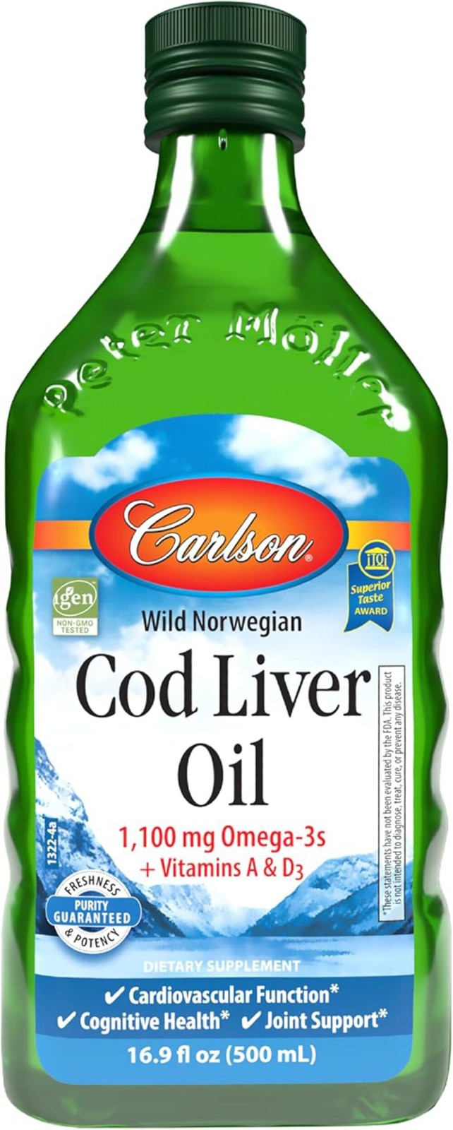 Carlson – Cod Liver Oil, 1100 mg Omega-3s, Unflavored, 500 ml (16.9 Fl Oz)