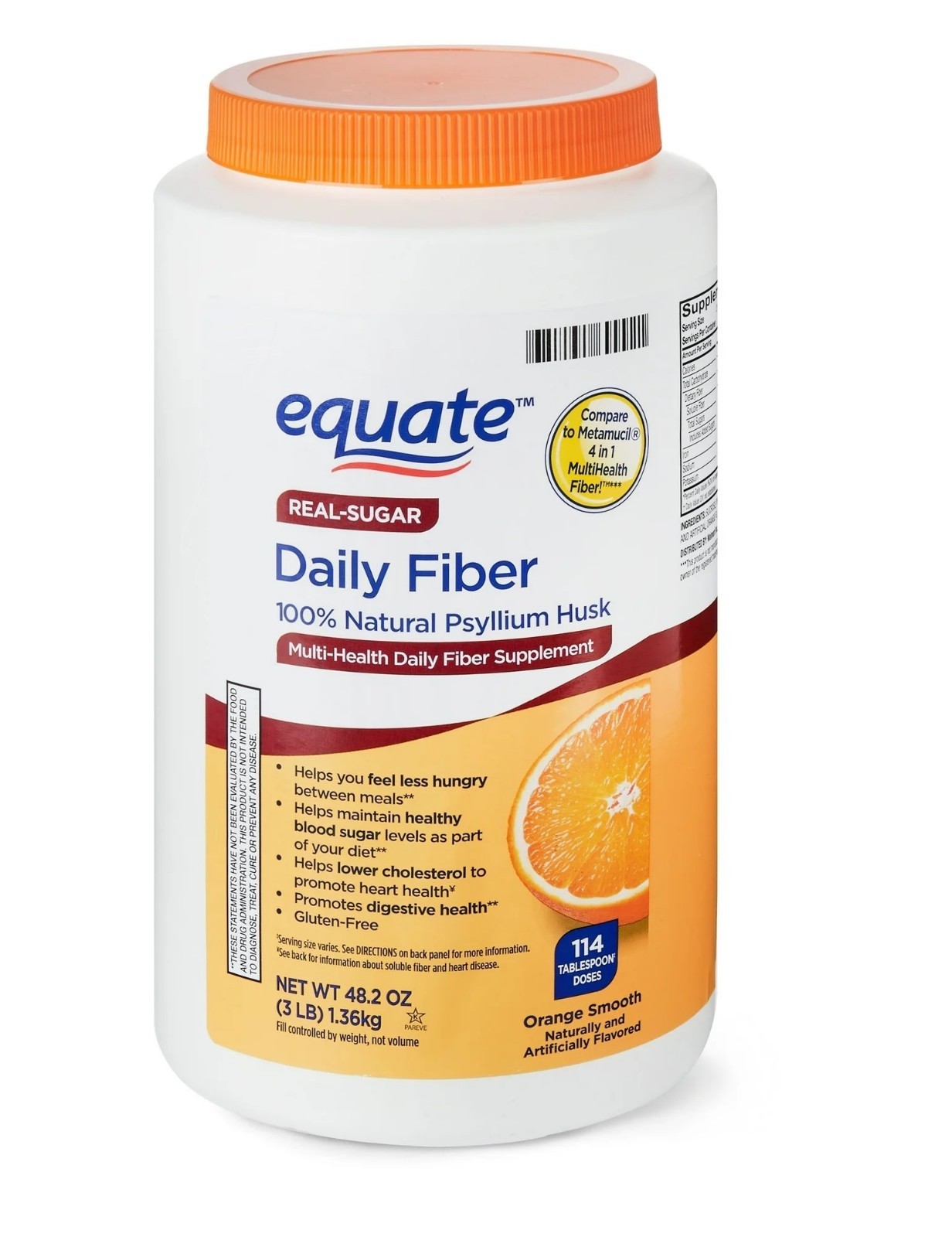 Equate Daily Fiber Orange Smooth Fiber Powder, 48.2 oz