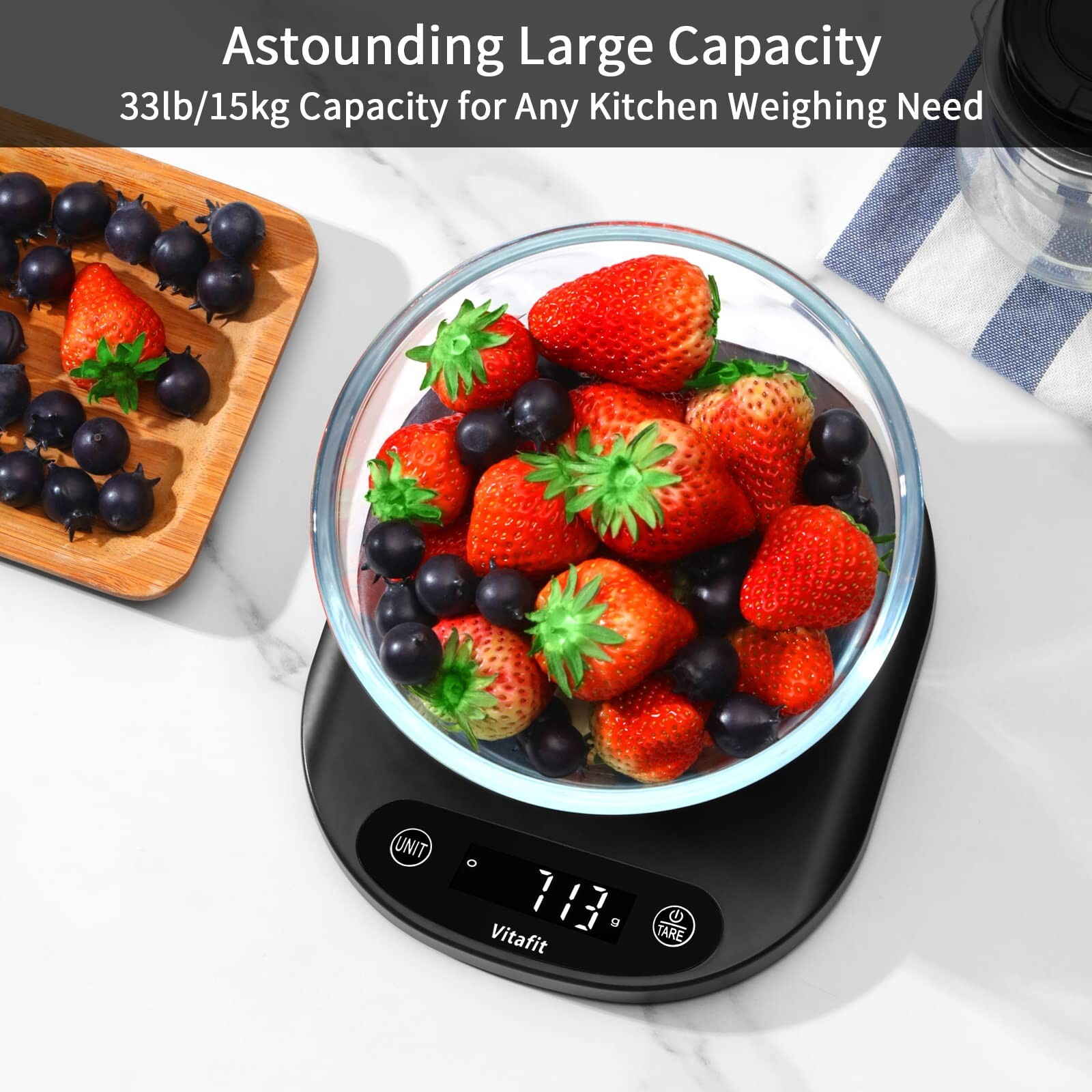 Vitafit 33lb/15kg Digital Food Scale Grams and Ounces in 1g/0.1oz, High Accur…