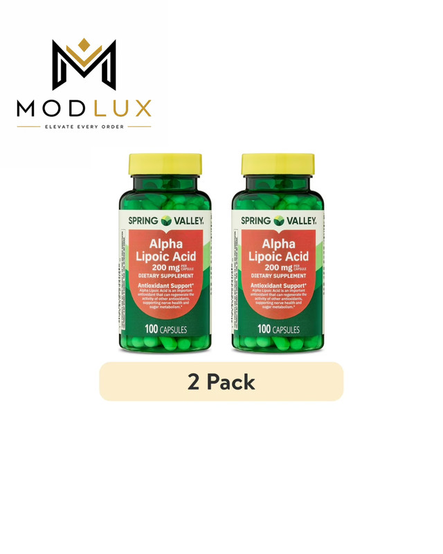 2 Pack Spring Valley Alpha Lipoic Acid 200 mg Capsules, 100 Count