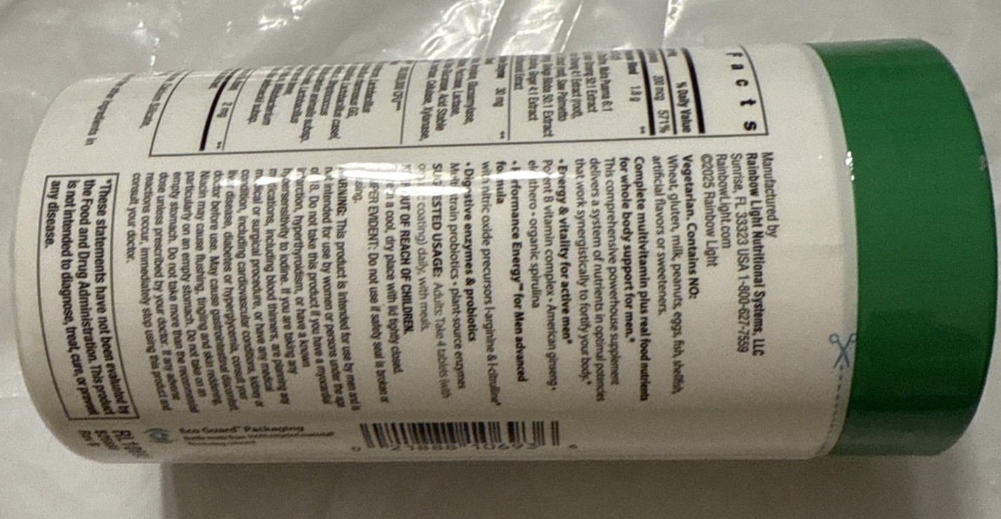 Rainbow Light Performance Energy For Men+ (90 Tablets). EXP 02/2027
