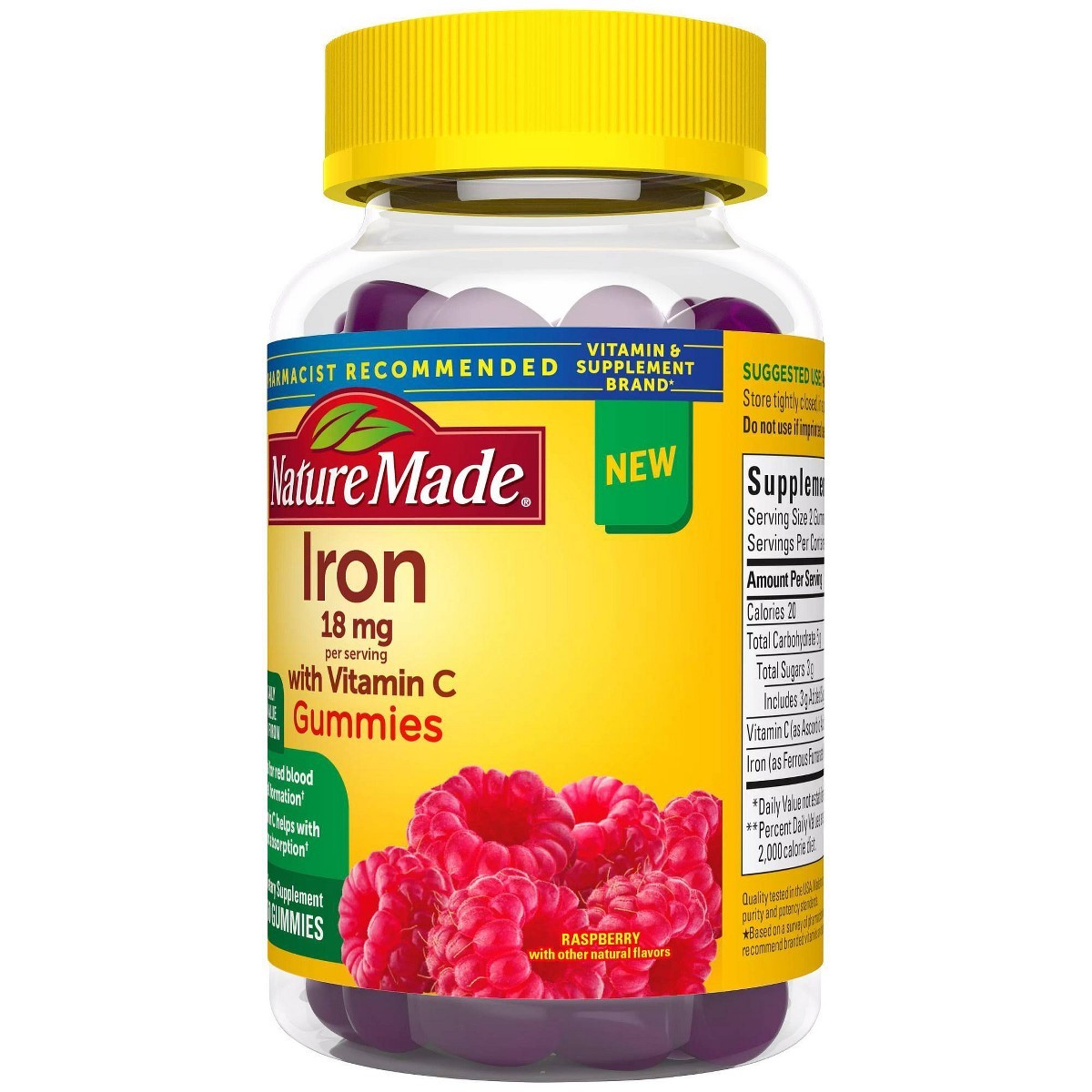 Nature Made Iron Supplement 18mg Per Serving – Raspberry Flavored – 60ct